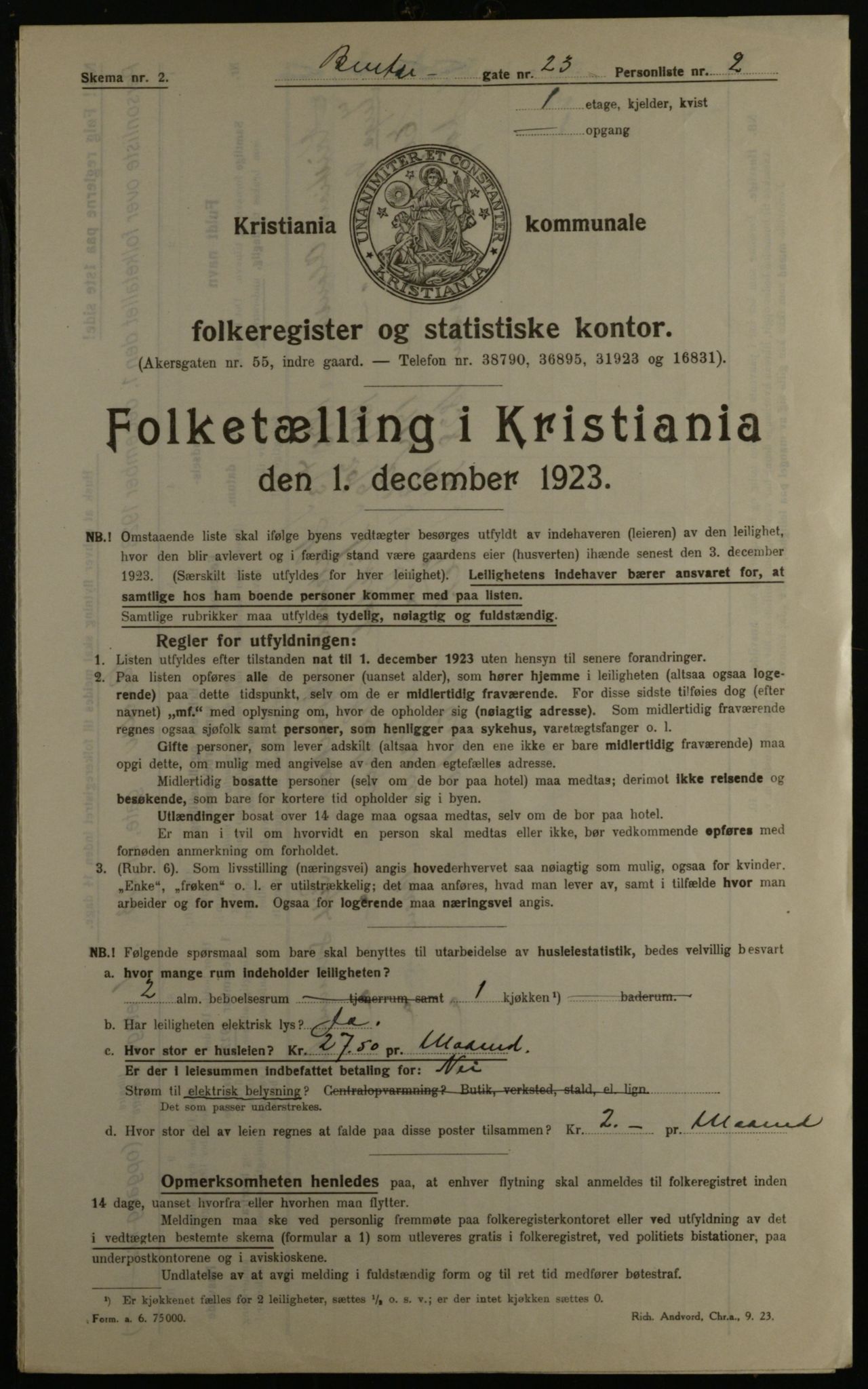 OBA, Municipal Census 1923 for Kristiania, 1923, p. 4519