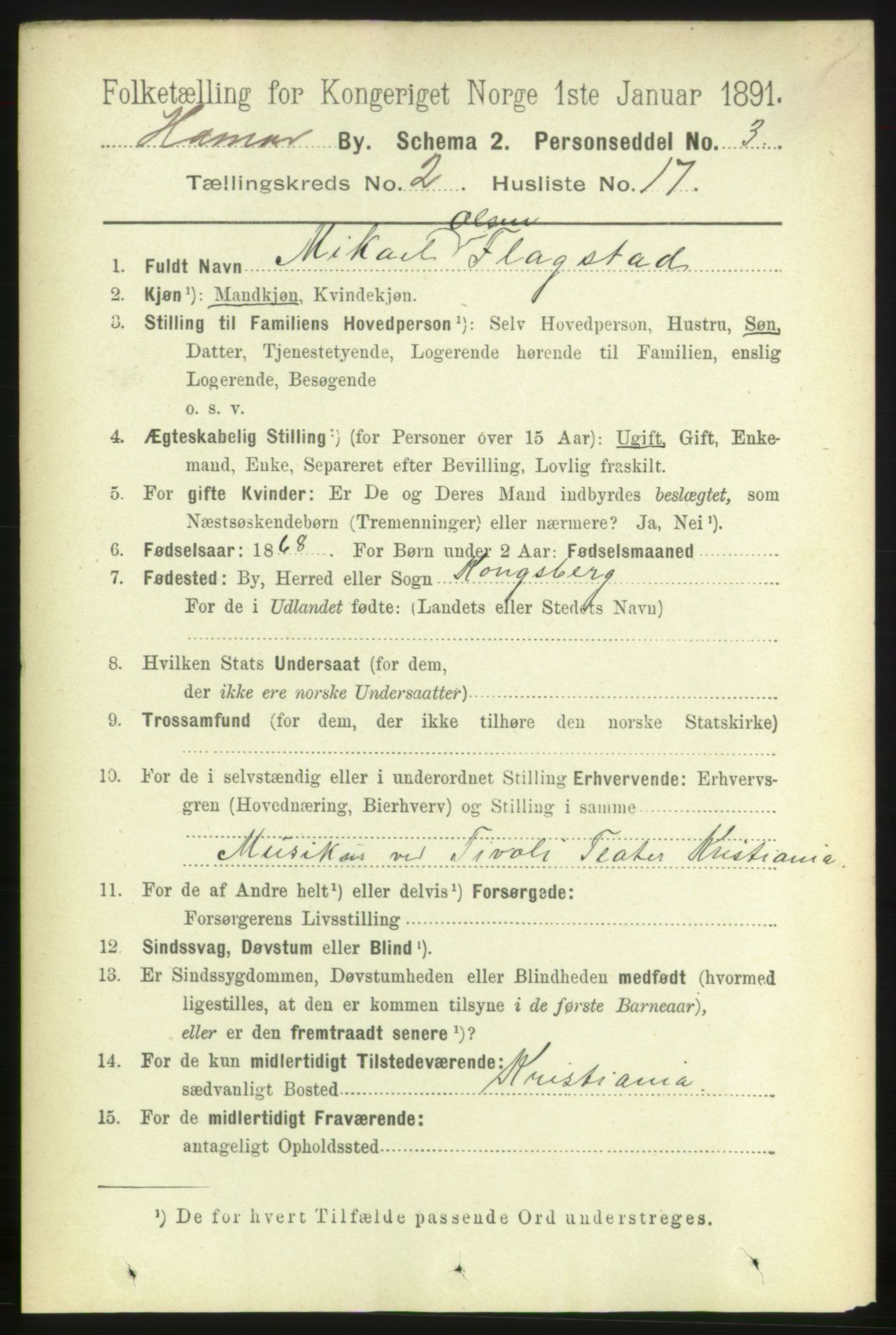 RA, 1891 census for 0401 Hamar, 1891, p. 1222