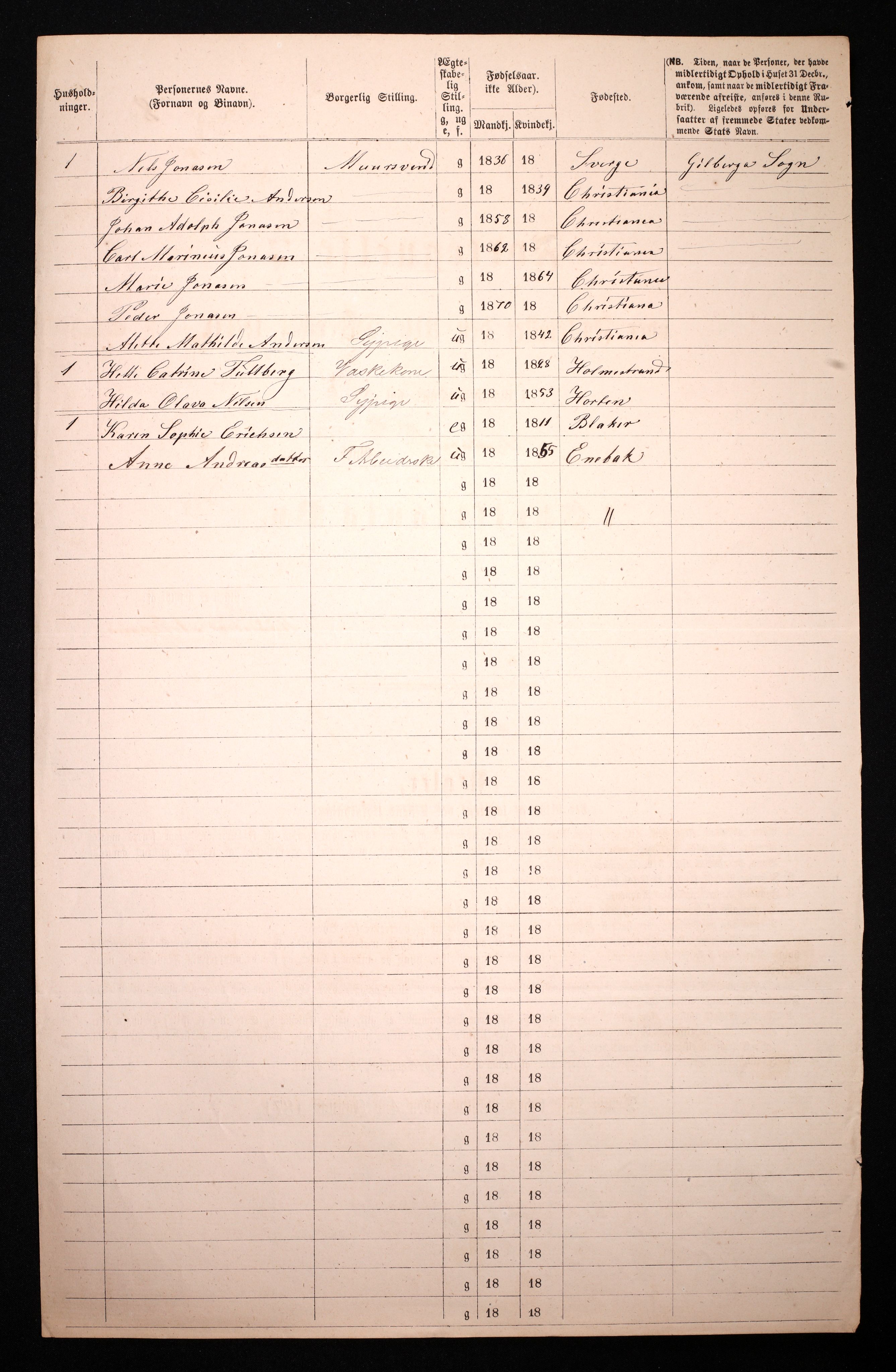 RA, 1870 census for 0301 Kristiania, 1870, p. 3574