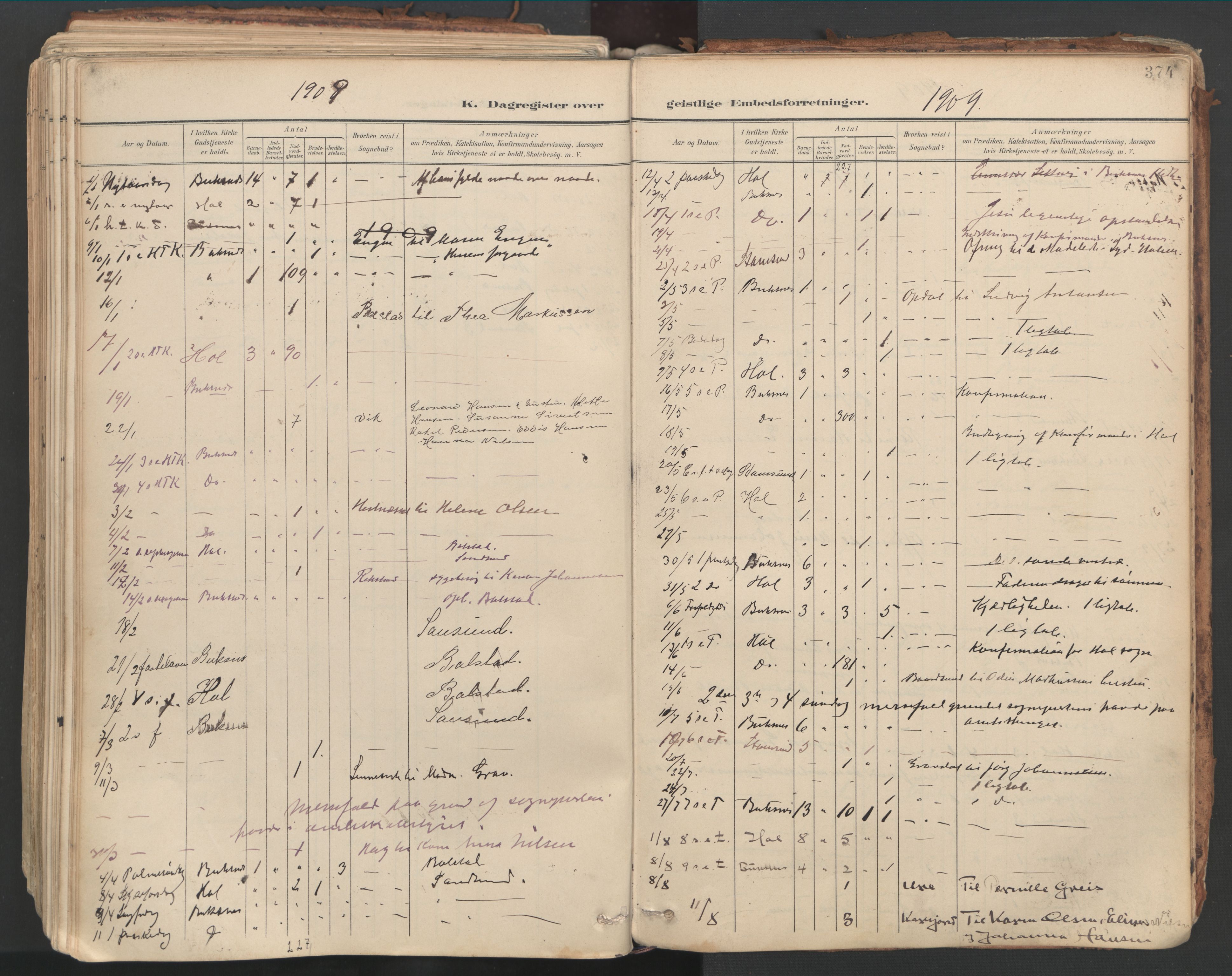 Ministerialprotokoller, klokkerbøker og fødselsregistre - Nordland, SAT/A-1459/881/L1154: Parish register (official) no. 881A07, 1907-1918, p. 374