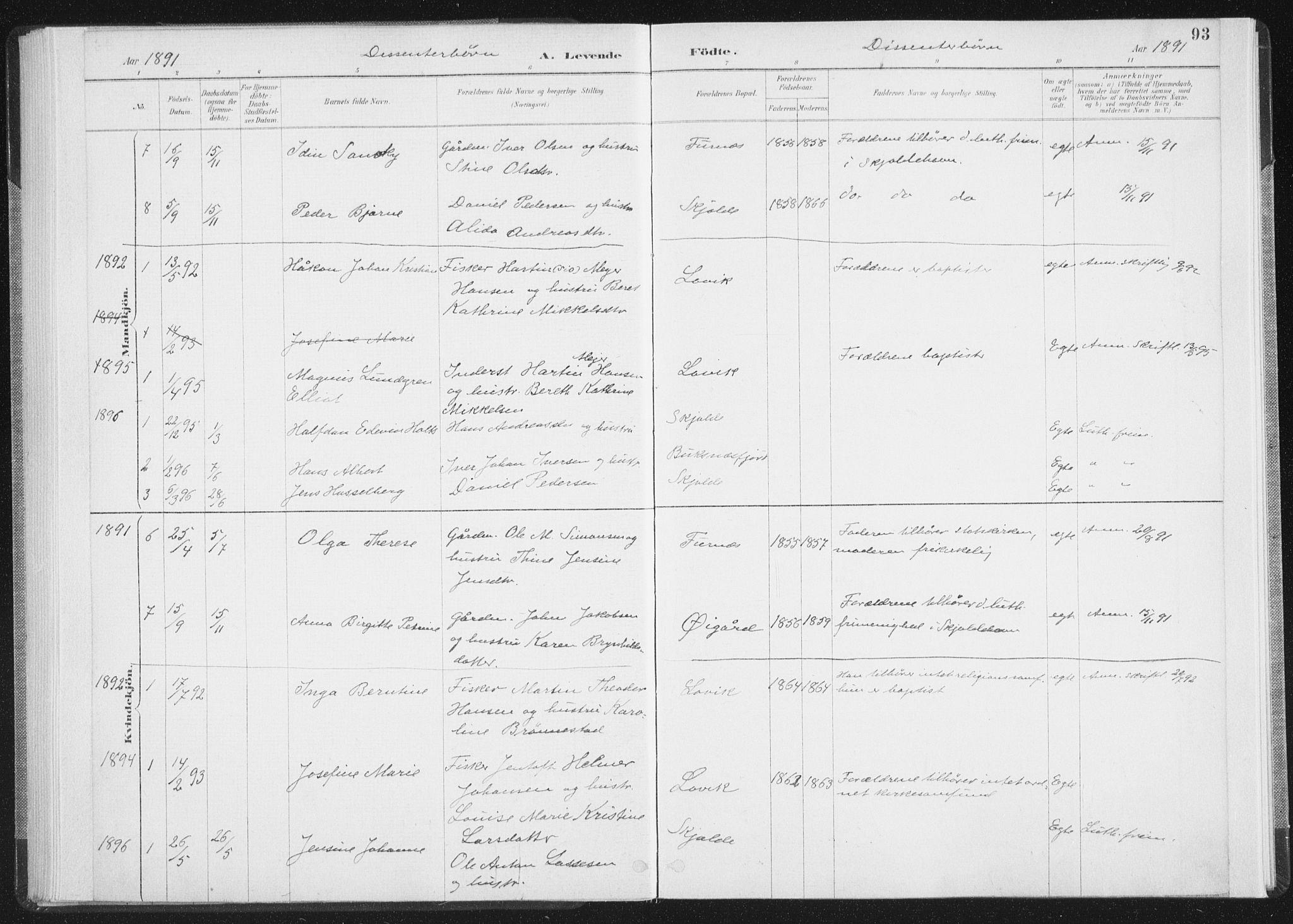 Ministerialprotokoller, klokkerbøker og fødselsregistre - Nordland, SAT/A-1459/898/L1422: Parish register (official) no. 898A02, 1887-1908, p. 93
