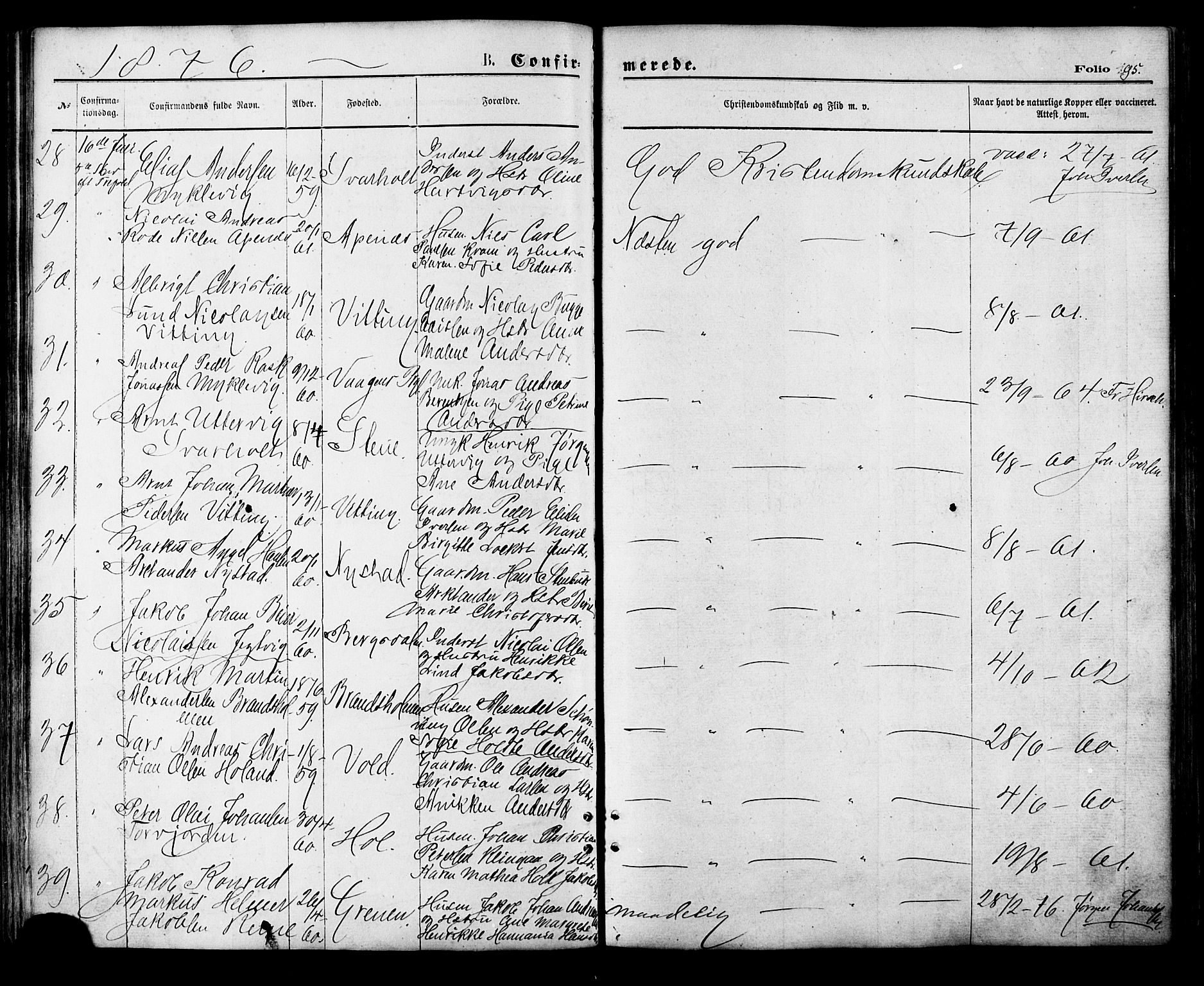 Ministerialprotokoller, klokkerbøker og fødselsregistre - Nordland, AV/SAT-A-1459/881/L1166: Parish register (copy) no. 881C03, 1876-1885, p. 95