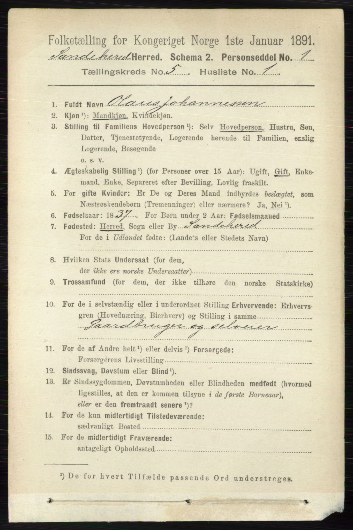 RA, 1891 census for 0724 Sandeherred, 1891, p. 2824