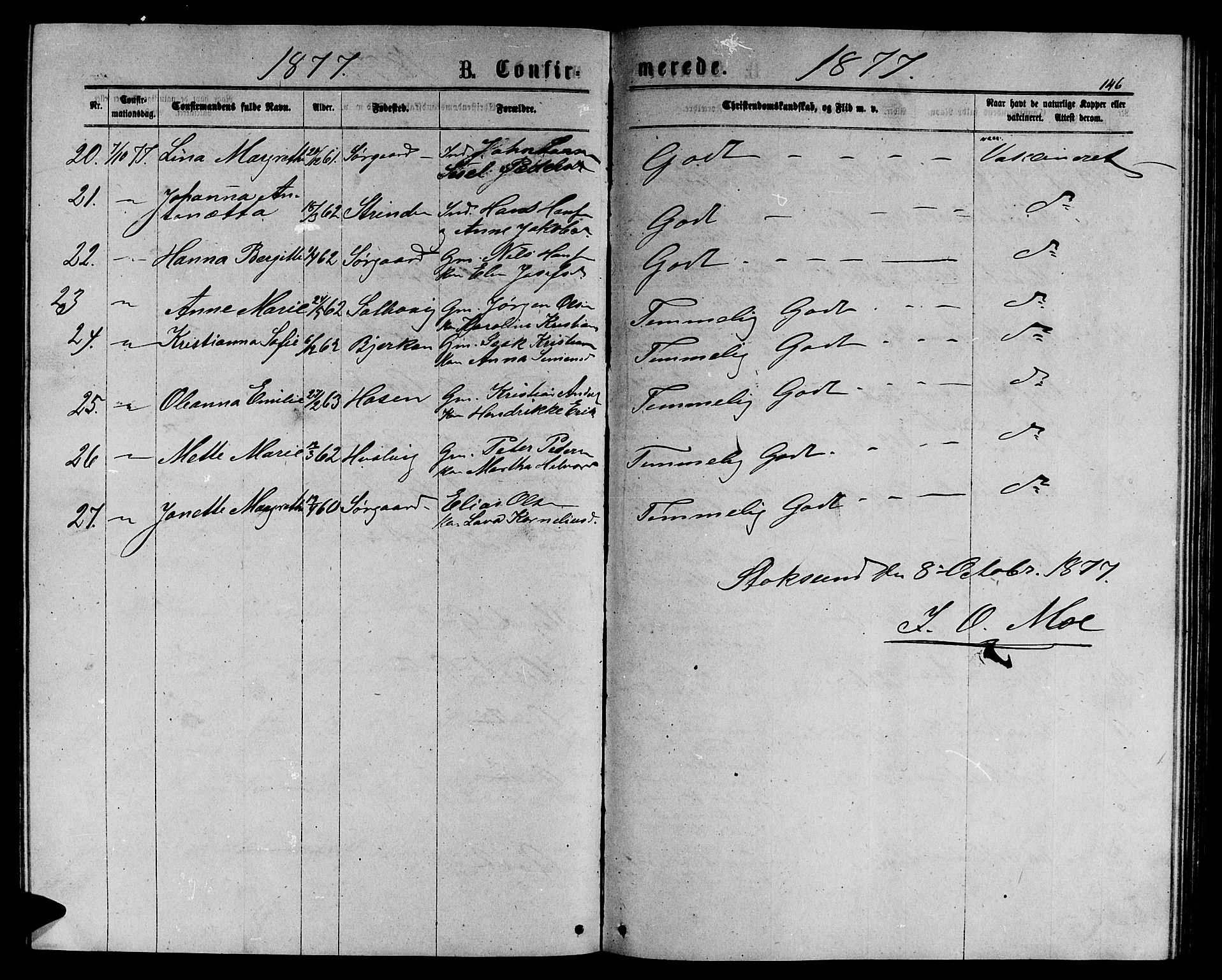 Ministerialprotokoller, klokkerbøker og fødselsregistre - Sør-Trøndelag, SAT/A-1456/656/L0695: Parish register (copy) no. 656C01, 1867-1889, p. 146