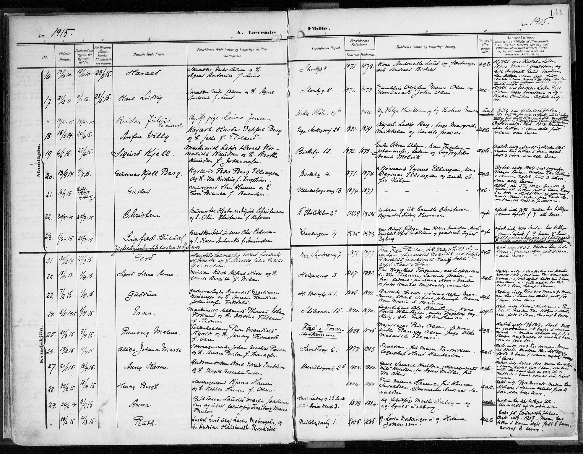 Mariakirken Sokneprestembete, AV/SAB-A-76901/H/Haa/L0010: Parish register (official) no. B 1, 1901-1915, p. 141