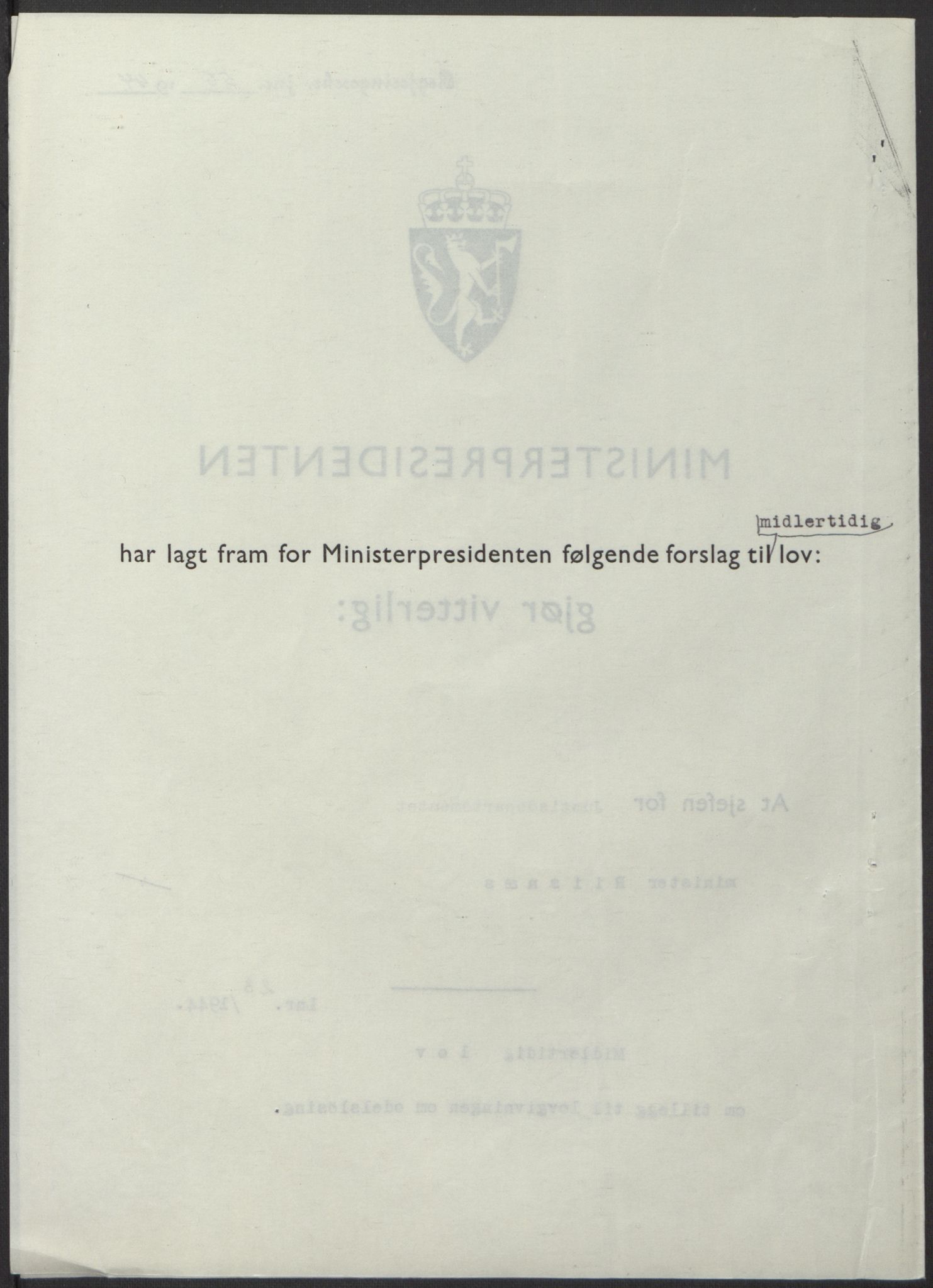 NS-administrasjonen 1940-1945 (Statsrådsekretariatet, de kommisariske statsråder mm), AV/RA-S-4279/D/Db/L0100: Lover, 1944, p. 106