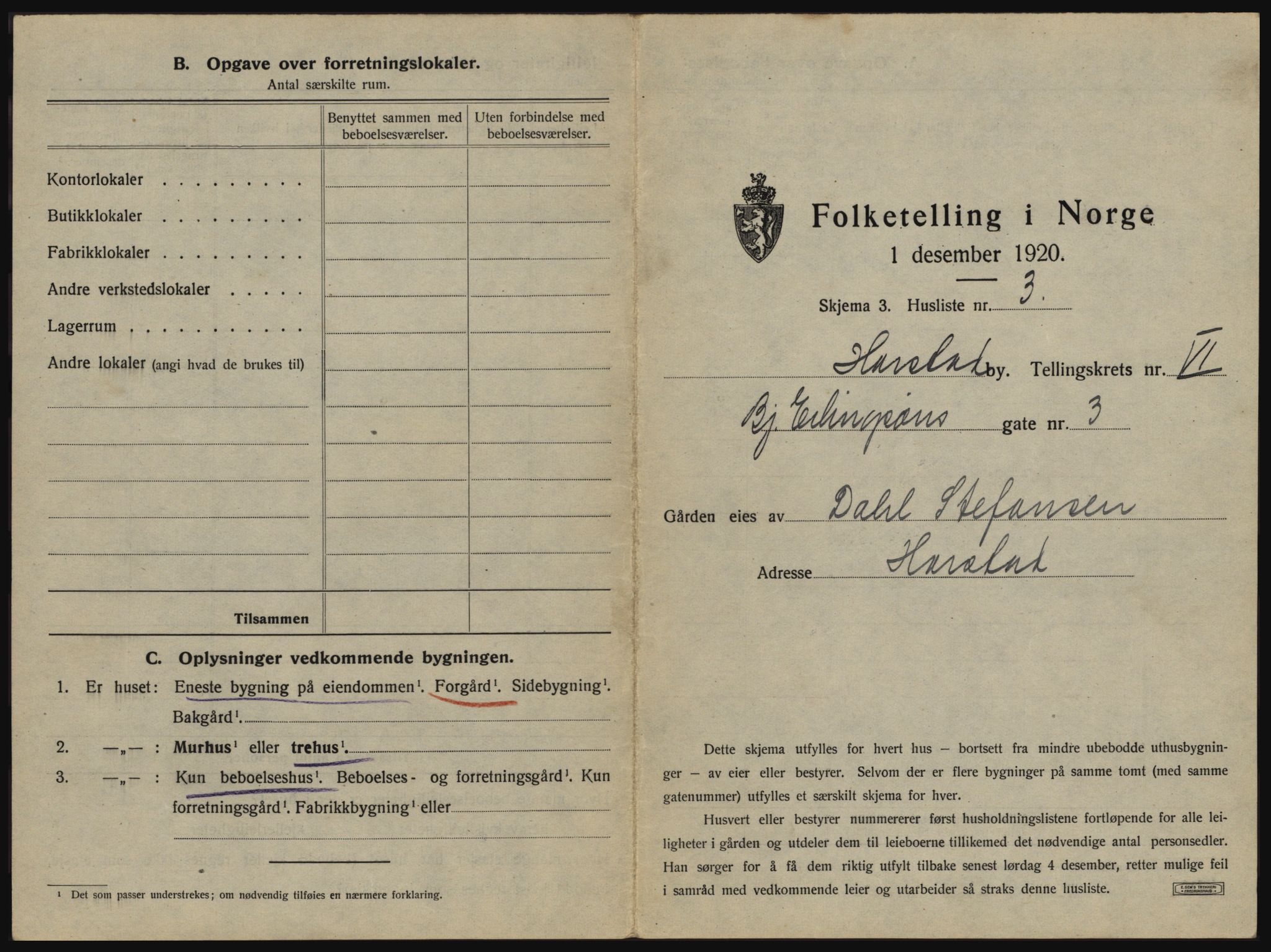 SATØ, 1920 census for Harstad, 1920, p. 623