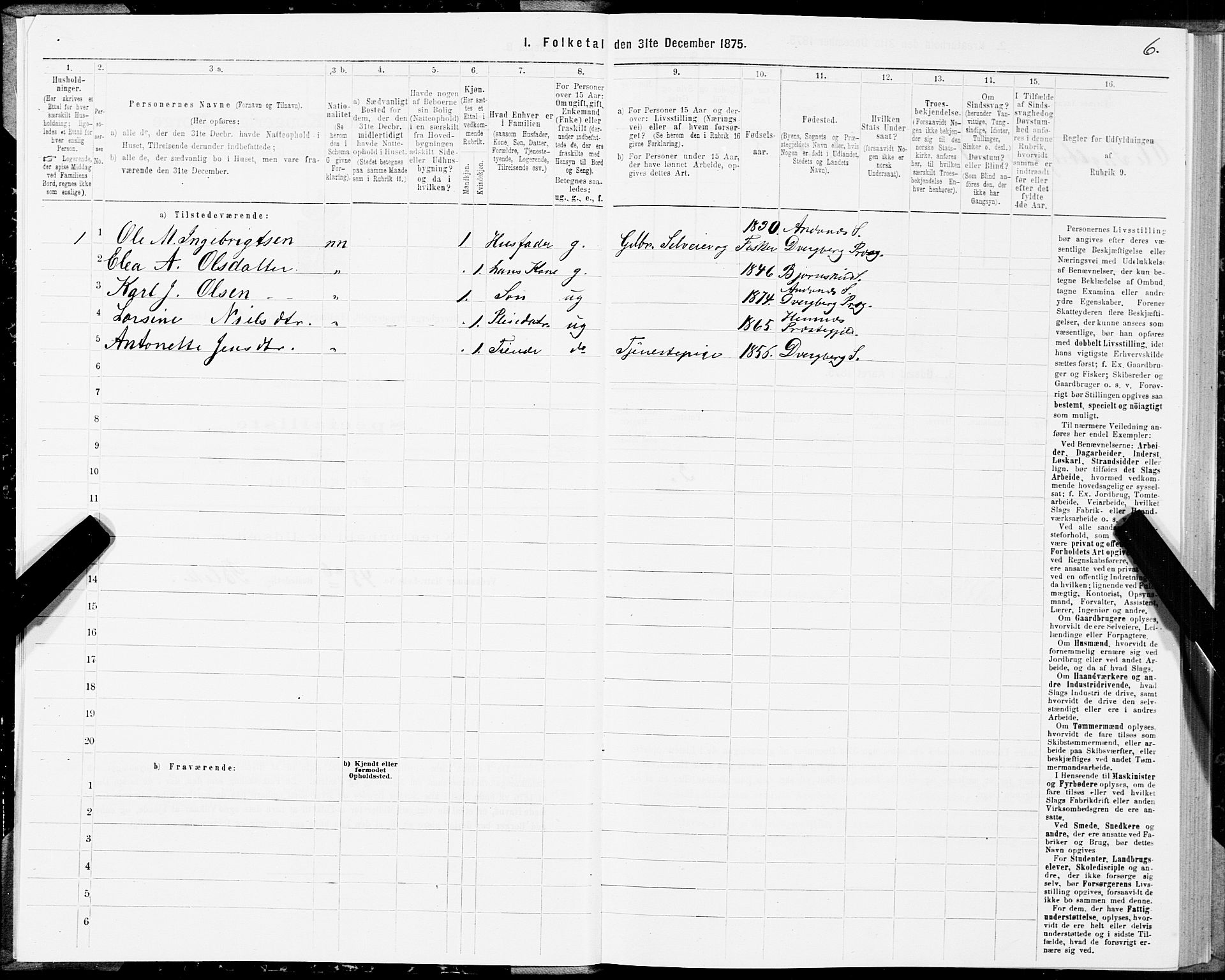 SAT, 1875 census for 1872P Dverberg, 1875, p. 3006