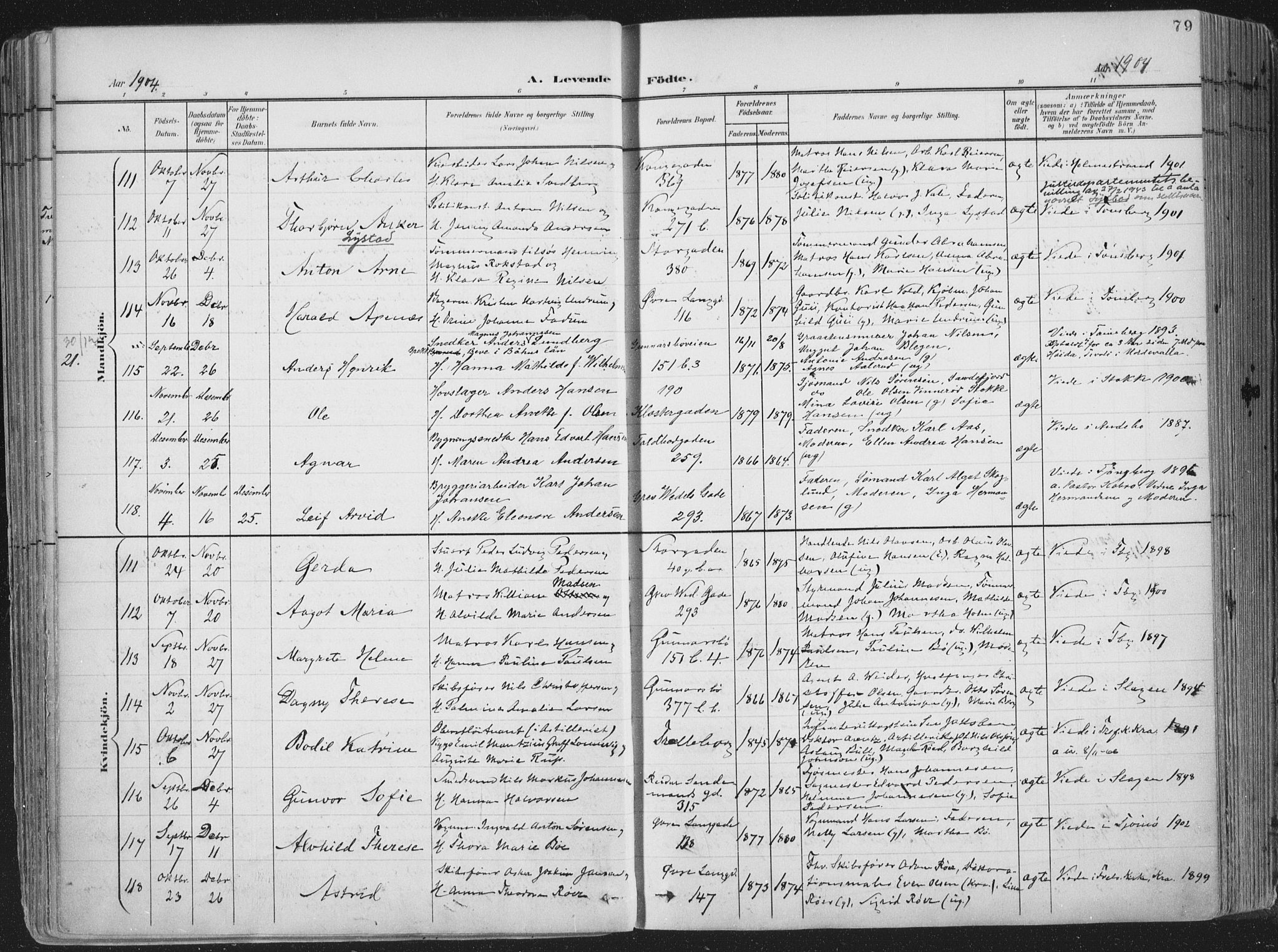 Tønsberg kirkebøker, AV/SAKO-A-330/F/Fa/L0014: Parish register (official) no. I 14, 1900-1913, p. 79