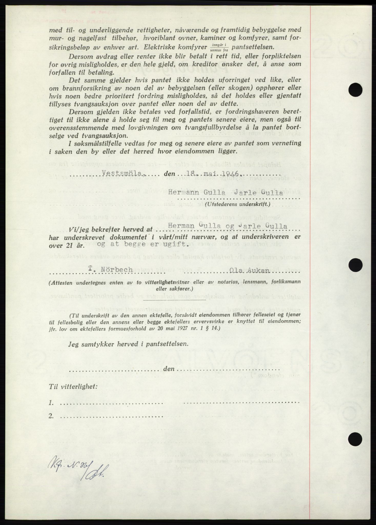 Nordmøre sorenskriveri, AV/SAT-A-4132/1/2/2Ca: Mortgage book no. B94, 1946-1946, Diary no: : 882/1946