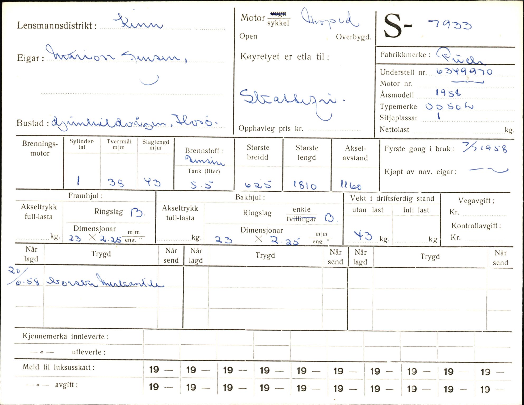 Statens vegvesen, Sogn og Fjordane vegkontor, AV/SAB-A-5301/4/F/L0005: Registerkort utmeldte Fjordane S7900-8299, 1930-1961, p. 56