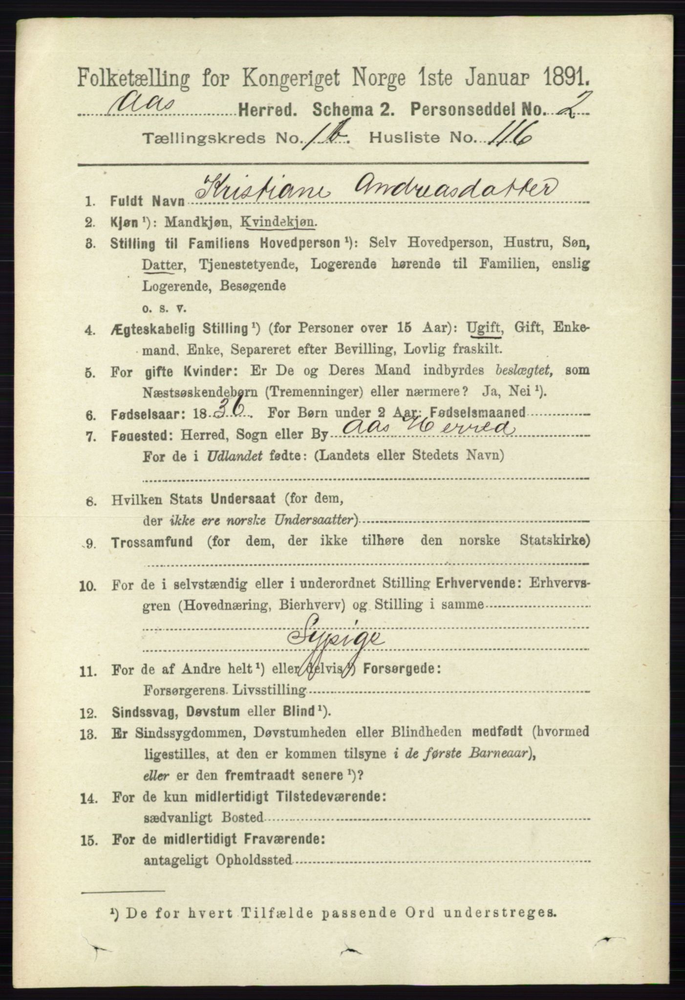 RA, 1891 census for 0214 Ås, 1891, p. 1496