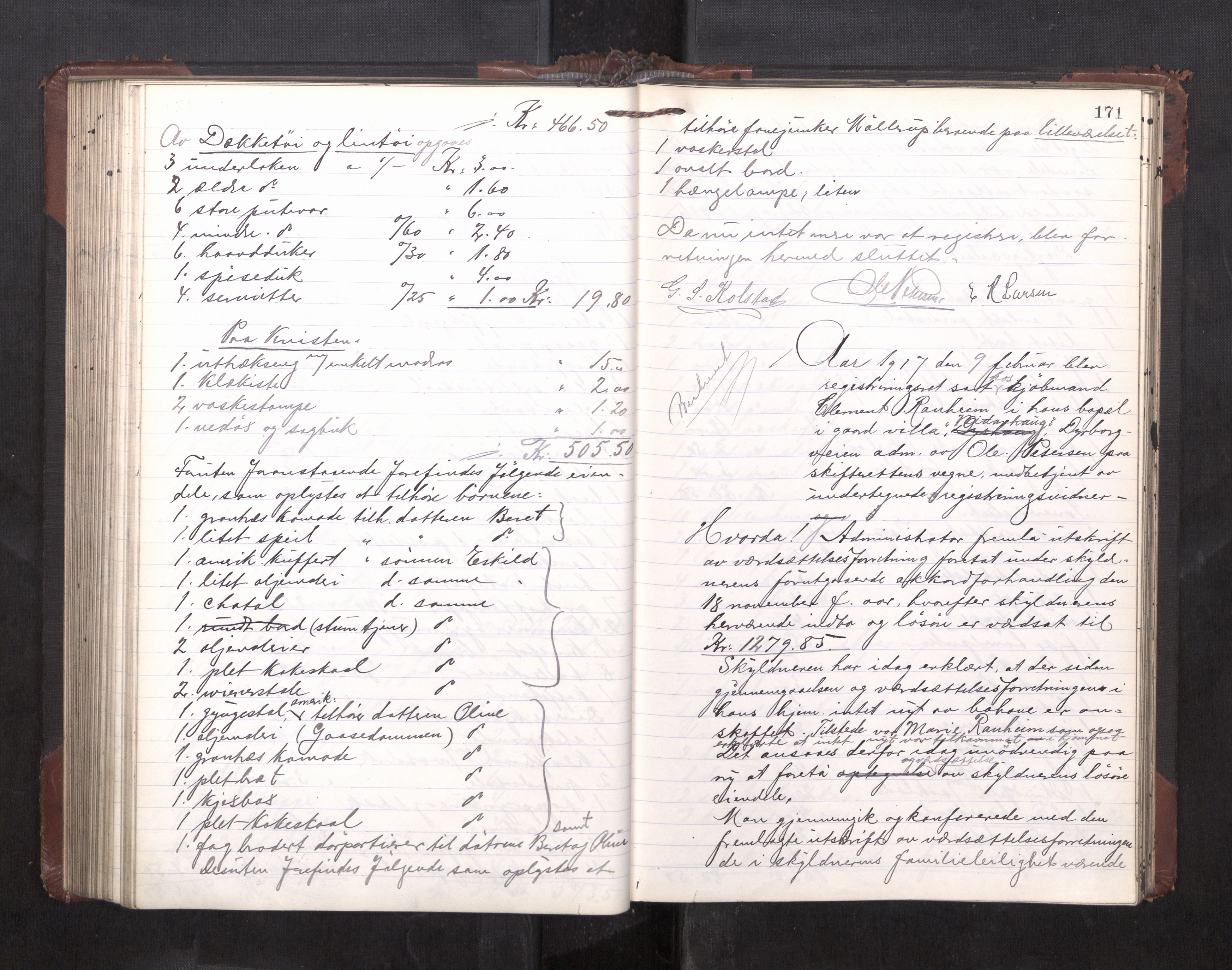Trondheim byfogd, AV/SAT-A-0003/1/3/3C/L0036: Skifteregistreringsprotokoll - 14/4-24/9. (u/ register), 1915-1918, p. 171