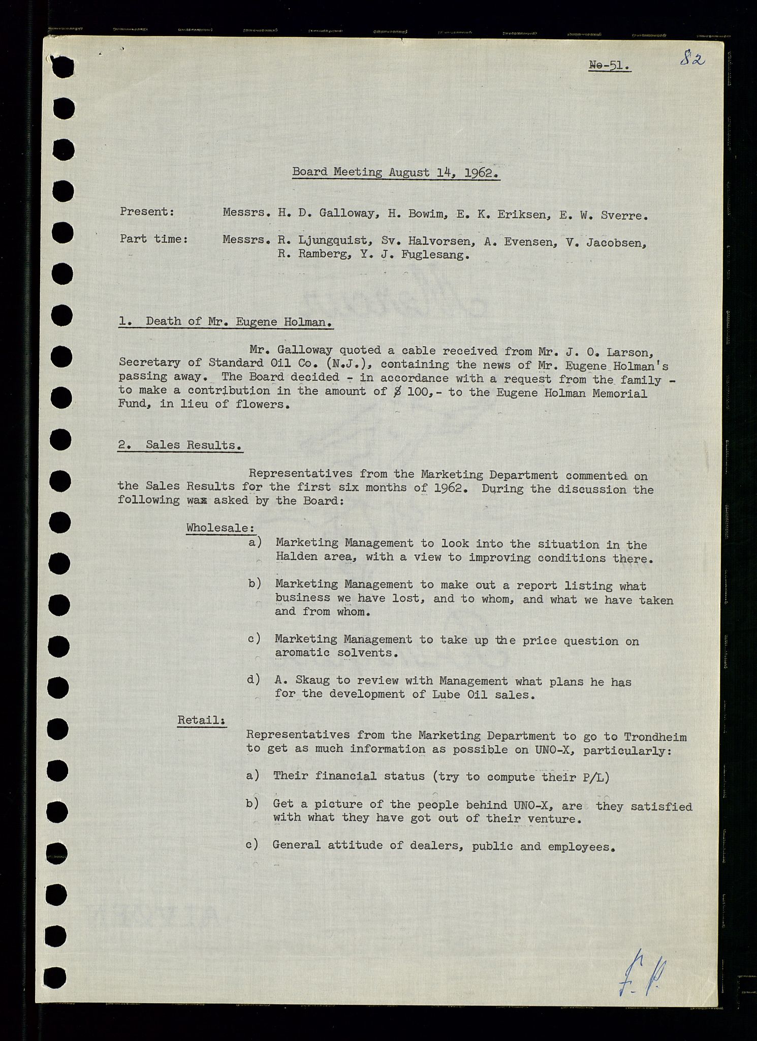 Pa 0982 - Esso Norge A/S, SAST/A-100448/A/Aa/L0001/0003: Den administrerende direksjon Board minutes (styrereferater) / Den administrerende direksjon Board minutes (styrereferater), 1962, p. 82