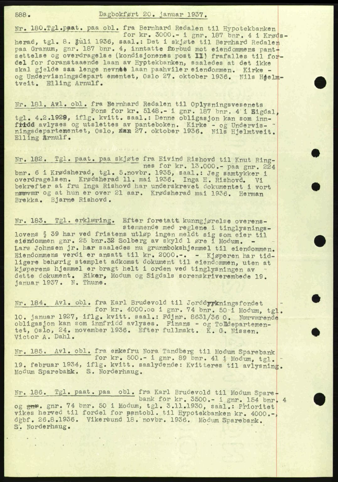 Eiker, Modum og Sigdal sorenskriveri, SAKO/A-123/G/Ga/Gab/L0034: Mortgage book no. A4, 1936-1937, Diary no: : 180/1937