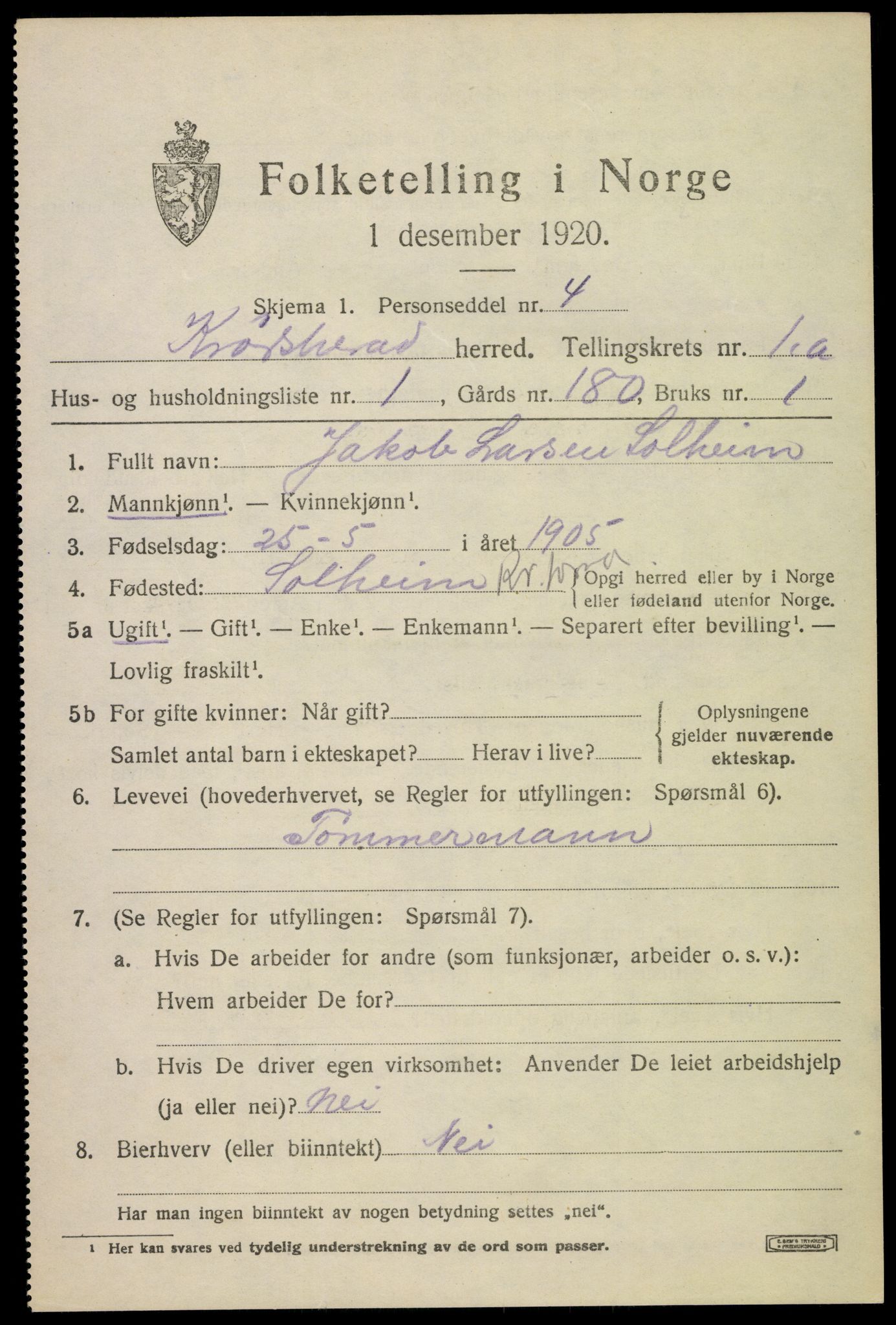 SAKO, 1920 census for Krødsherad, 1920, p. 839