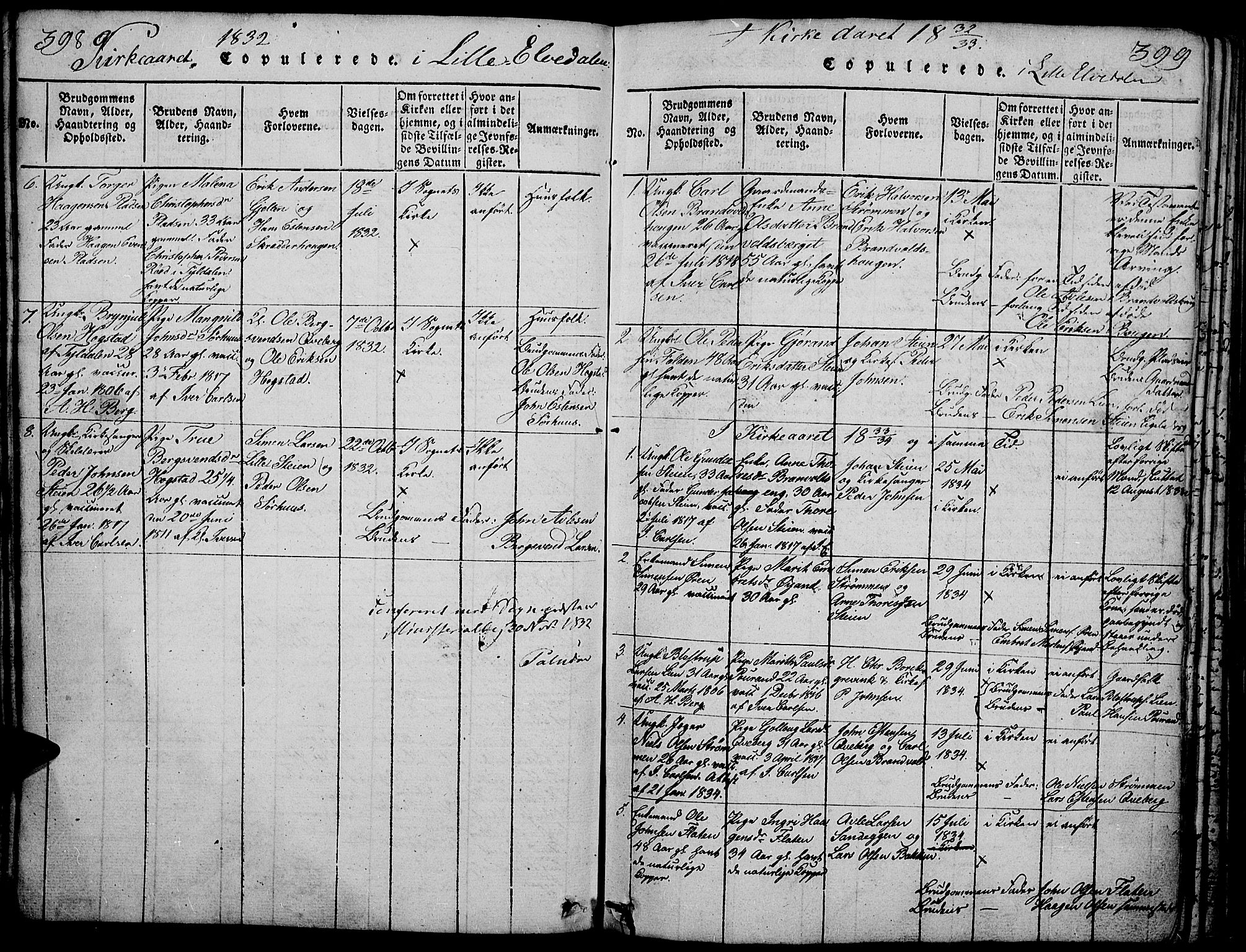 Tynset prestekontor, SAH/PREST-058/H/Ha/Hab/L0002: Parish register (copy) no. 2, 1814-1862, p. 398-399