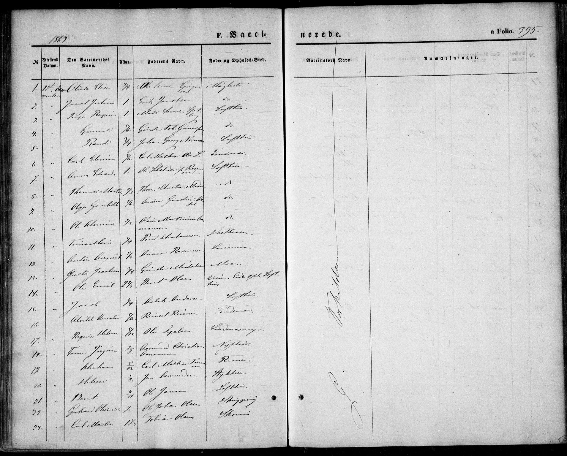 Vestre Moland sokneprestkontor, SAK/1111-0046/F/Fa/Fab/L0007: Parish register (official) no. A 7, 1859-1872, p. 395