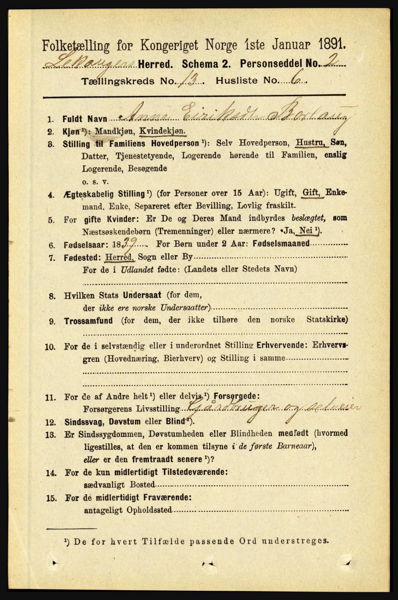 RA, 1891 census for 1419 Leikanger, 1891, p. 2488