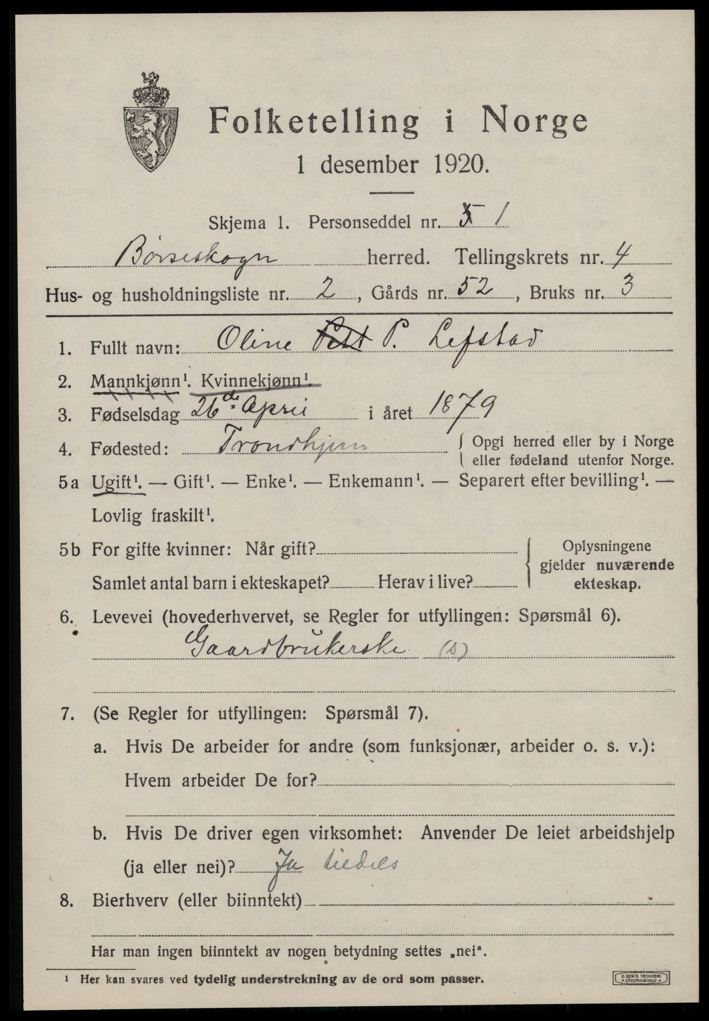 SAT, 1920 census for Børseskogn, 1920, p. 2278