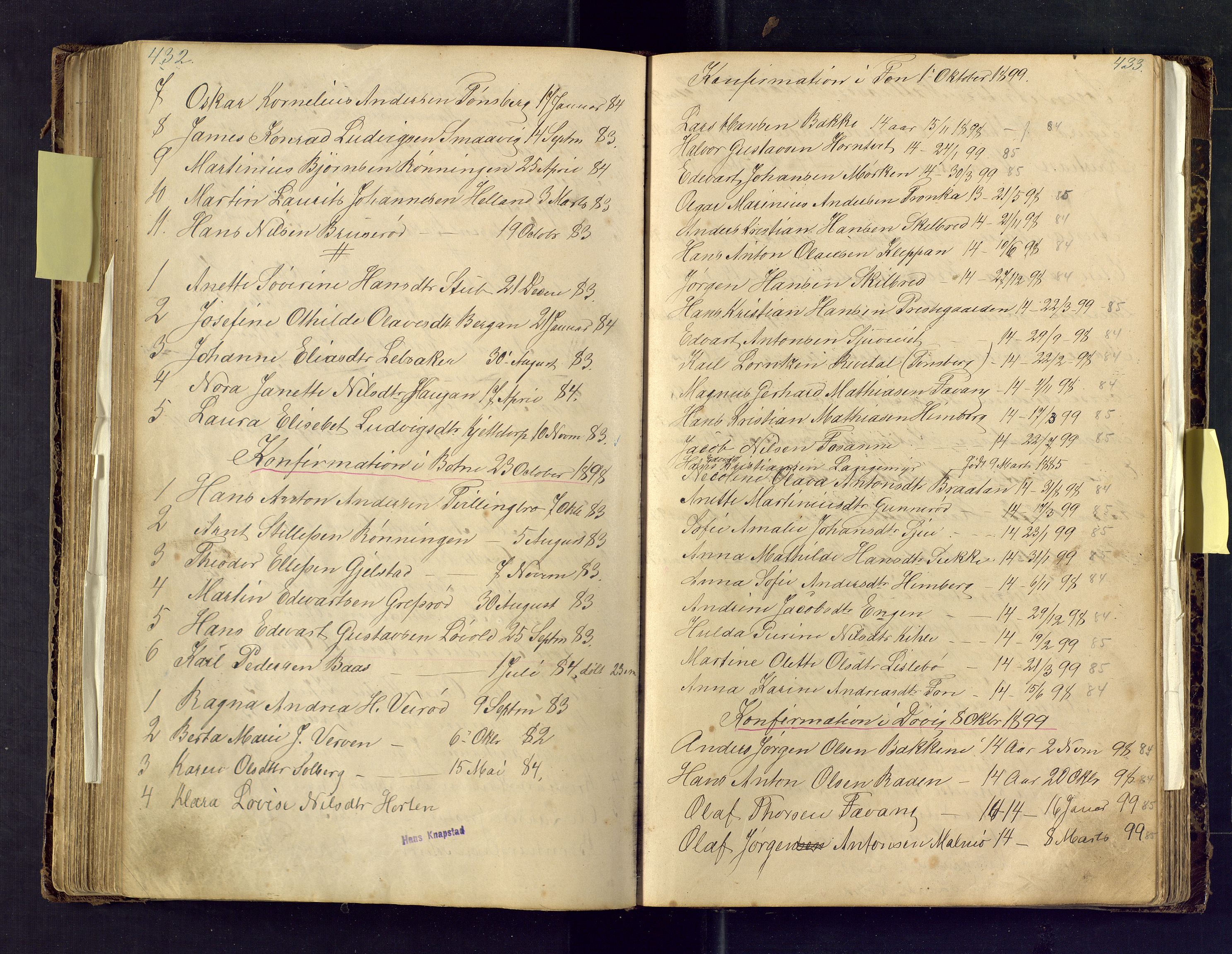 Den evangelisk lutherske frimenighet i Jarlsbergs grevskap med flere steder, AV/SAKO-P-1384/F/Fa/L0001: Dissenter register no. Fa/L0001, 1872-1925, p. 432-433