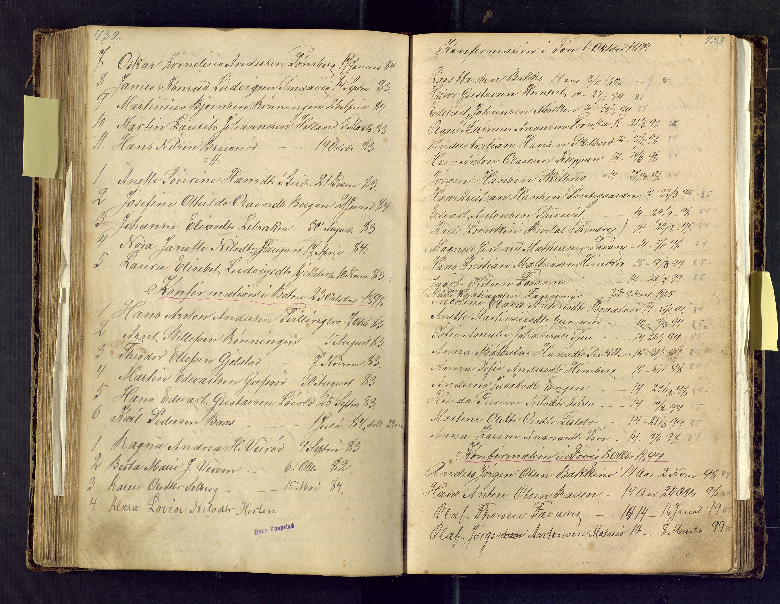 Den evangelisk lutherske frimenighet i Jarlsbergs grevskap med flere steder, SAKO/P-1384/F/Fa/L0001: Dissenter register no. Fa/L0001, 1872-1925, p. 432-433