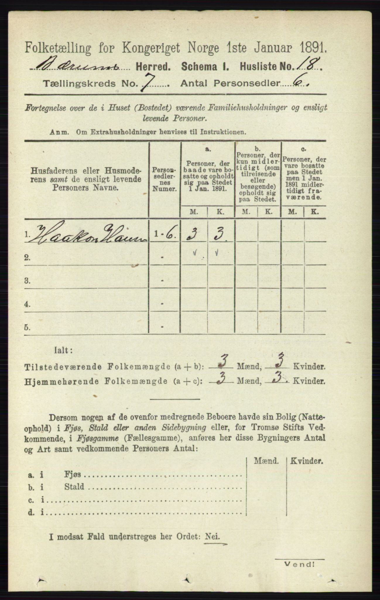 RA, 1891 census for 0219 Bærum, 1891, p. 4055