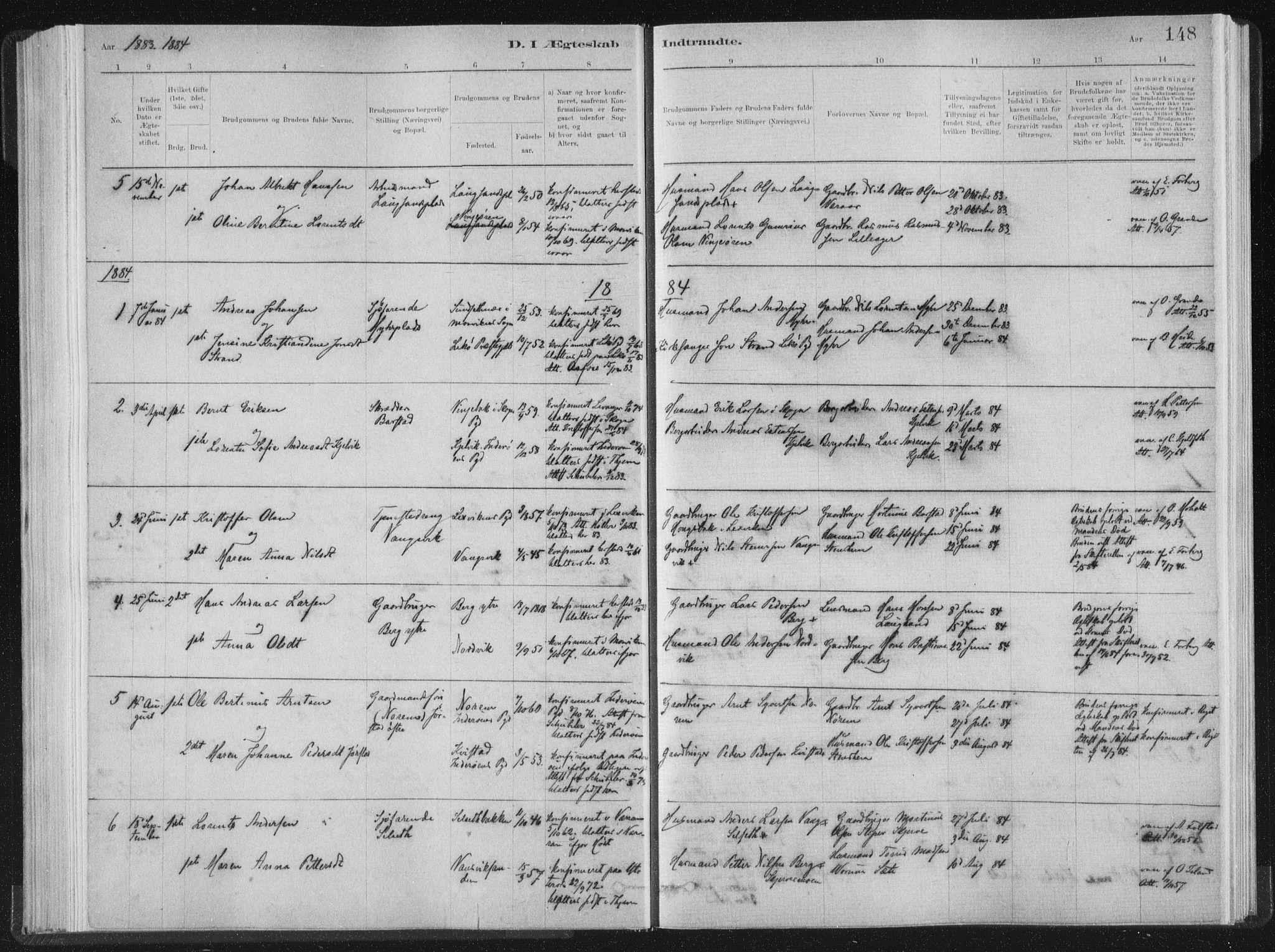 Ministerialprotokoller, klokkerbøker og fødselsregistre - Nord-Trøndelag, SAT/A-1458/722/L0220: Parish register (official) no. 722A07, 1881-1908, p. 148