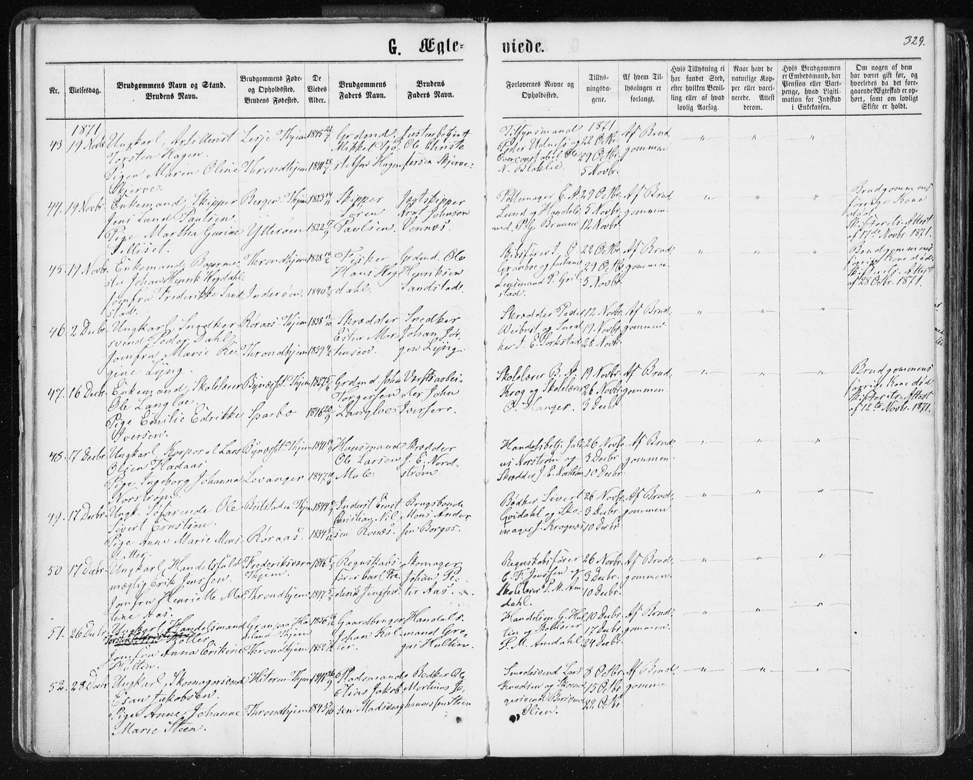 Ministerialprotokoller, klokkerbøker og fødselsregistre - Sør-Trøndelag, SAT/A-1456/601/L0055: Parish register (official) no. 601A23, 1866-1877, p. 329