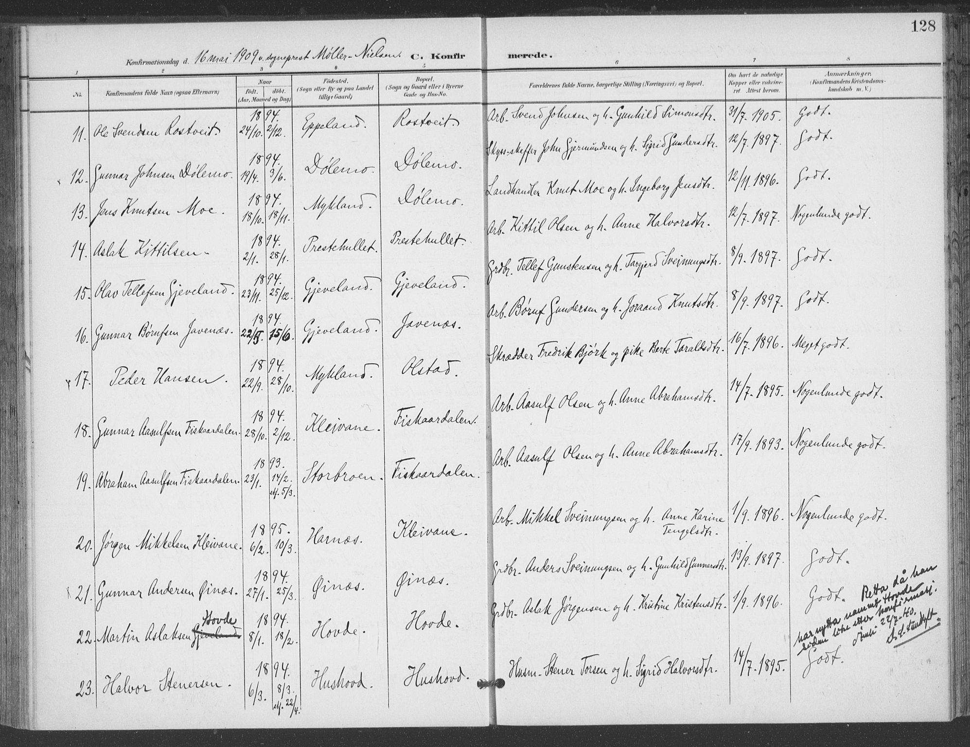 Åmli sokneprestkontor, AV/SAK-1111-0050/F/Fa/Fac/L0012: Parish register (official) no. A 12, 1900-1914, p. 128