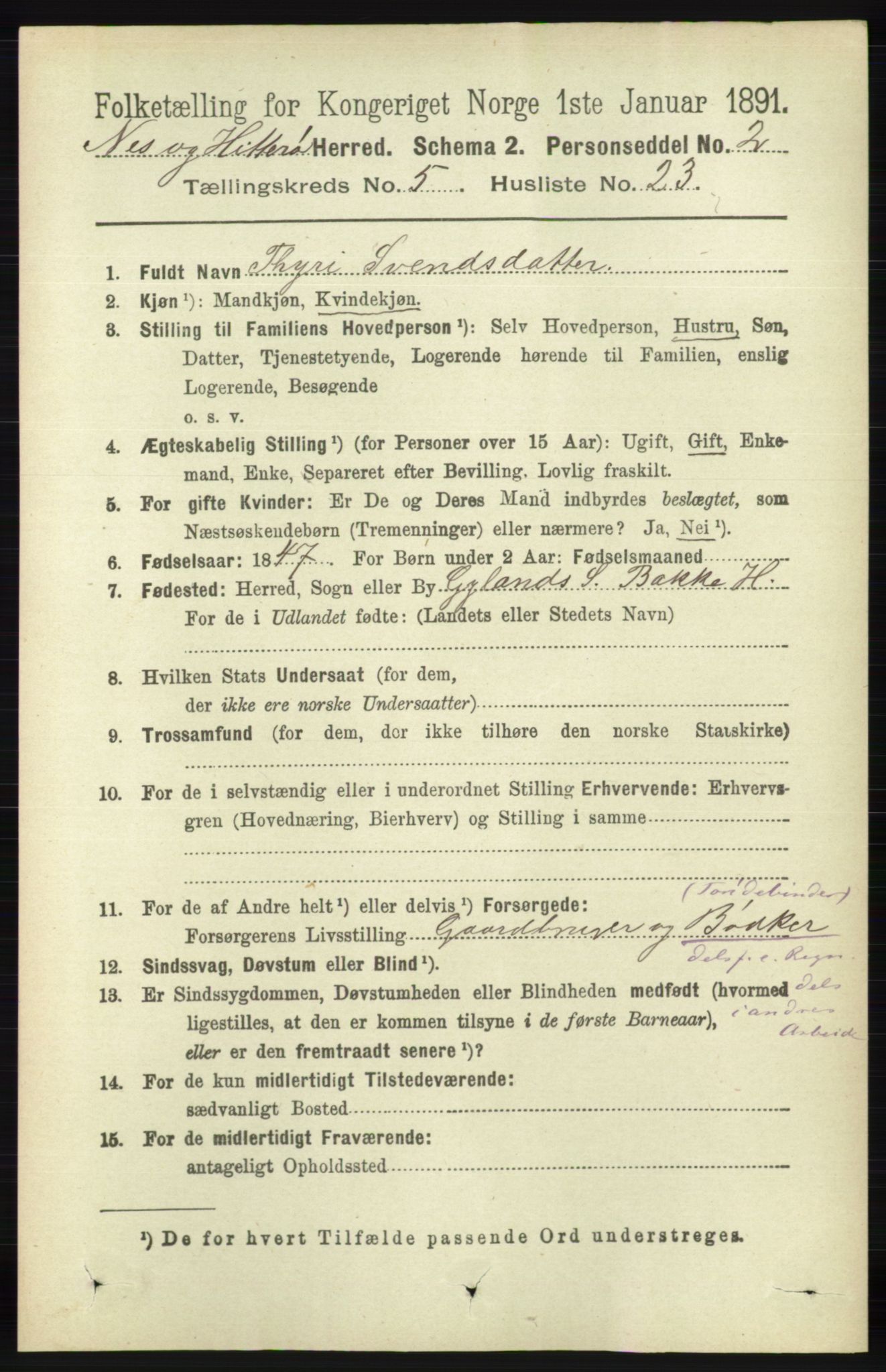 RA, 1891 census for 1043 Hidra og Nes, 1891, p. 1963
