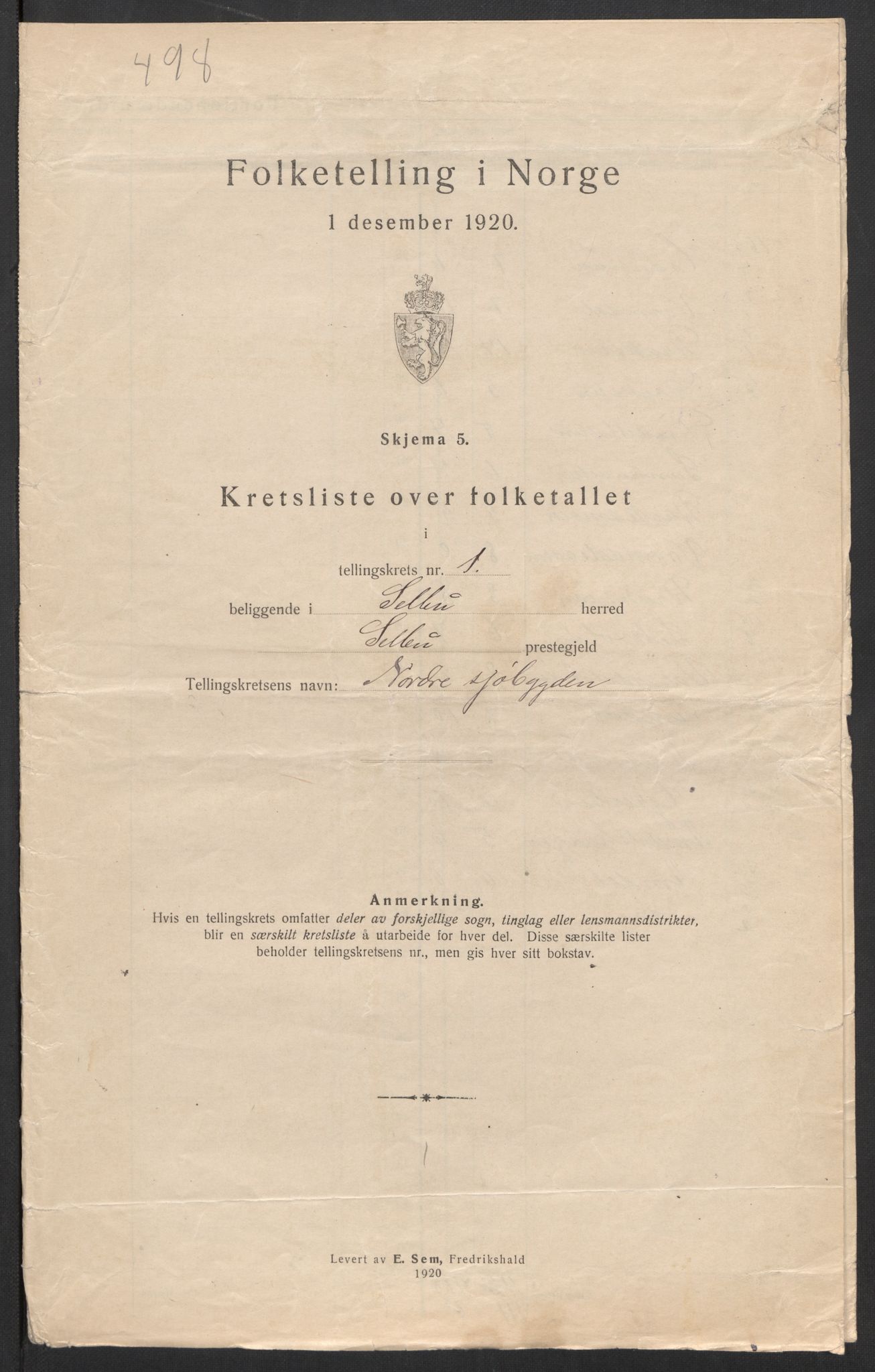 SAT, 1920 census for Selbu, 1920, p. 8