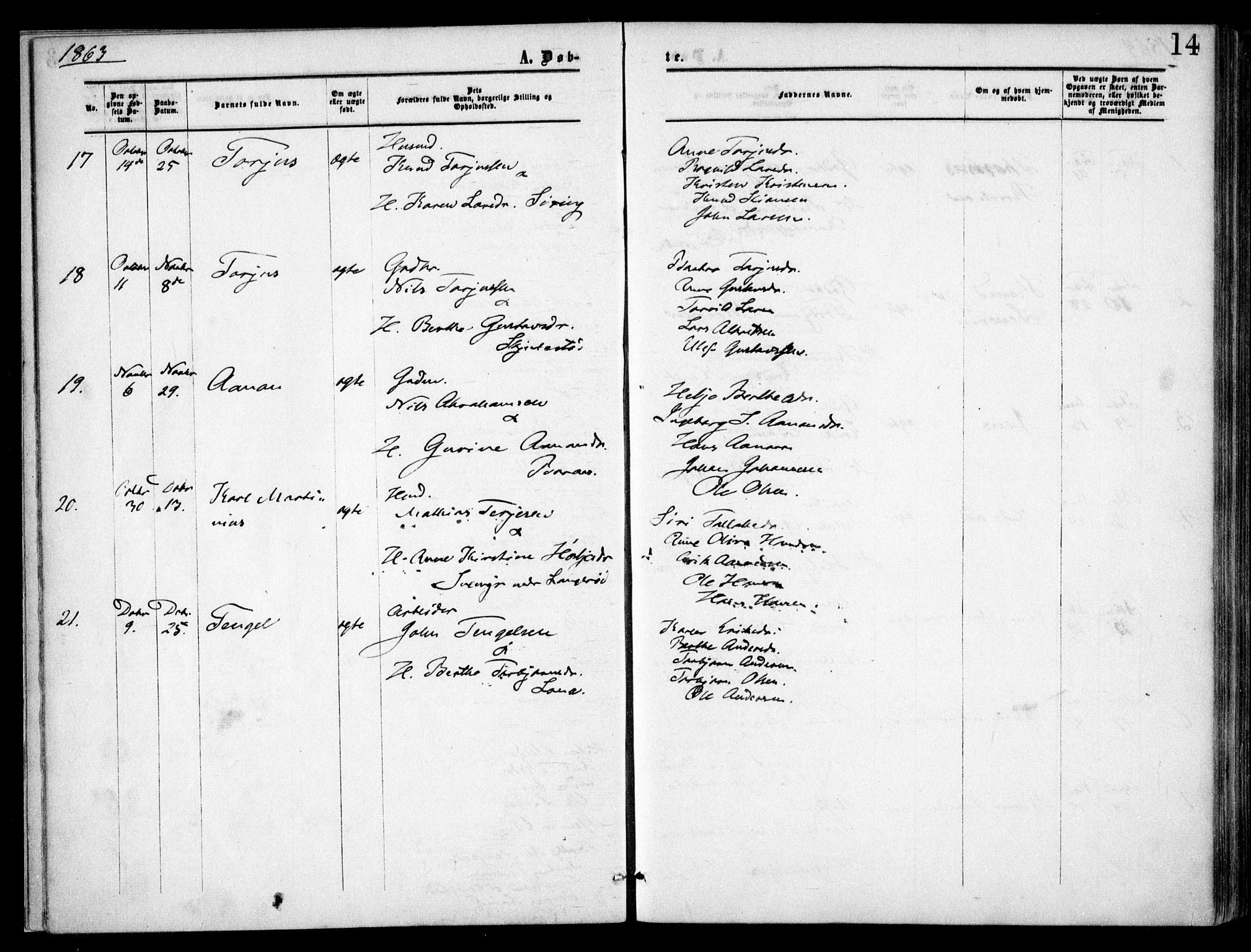 Austre Moland sokneprestkontor, SAK/1111-0001/F/Fa/Faa/L0008: Parish register (official) no. A 8, 1858-1868, p. 14
