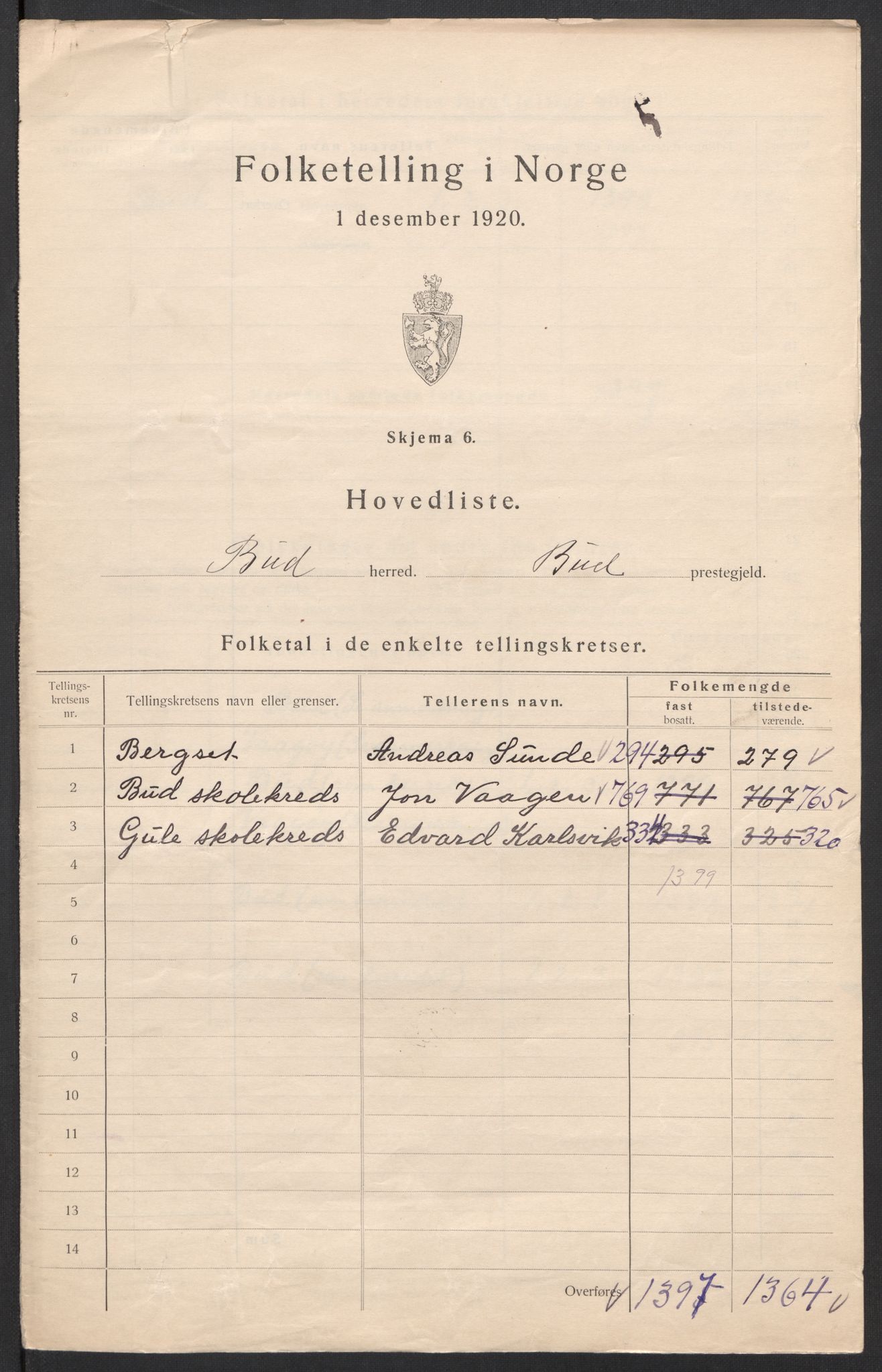 SAT, 1920 census for Bud, 1920, p. 3