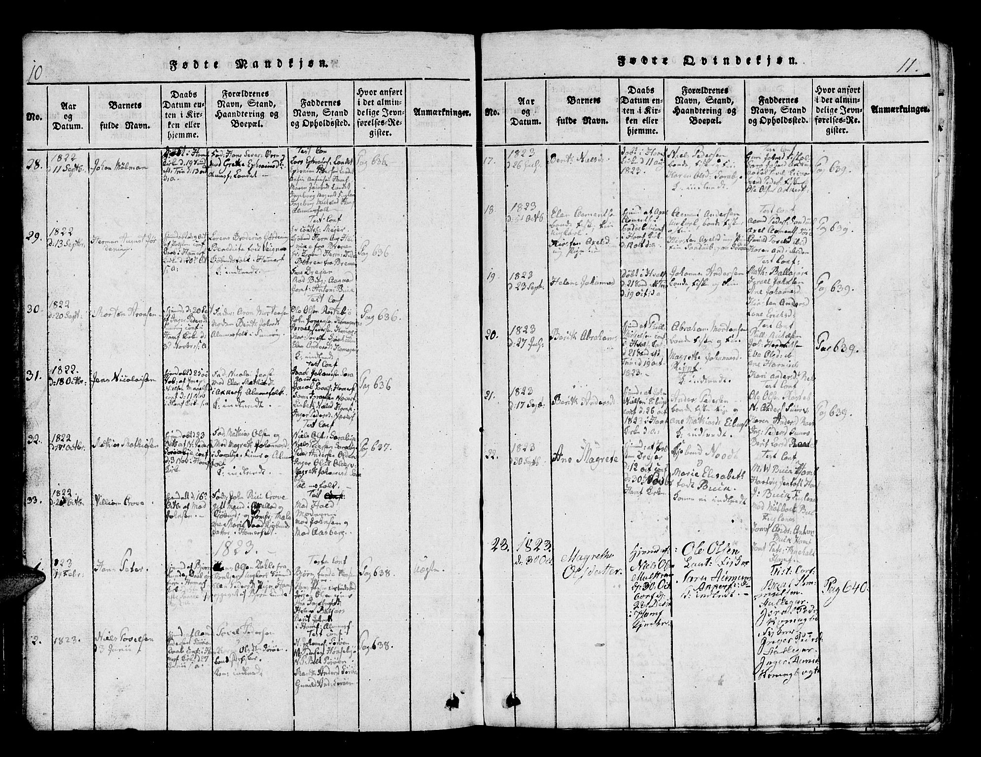 Hammerfest sokneprestkontor, AV/SATØ-S-1347/H/Hb/L0001.klokk: Parish register (copy) no. 1, 1822-1850, p. 10-11