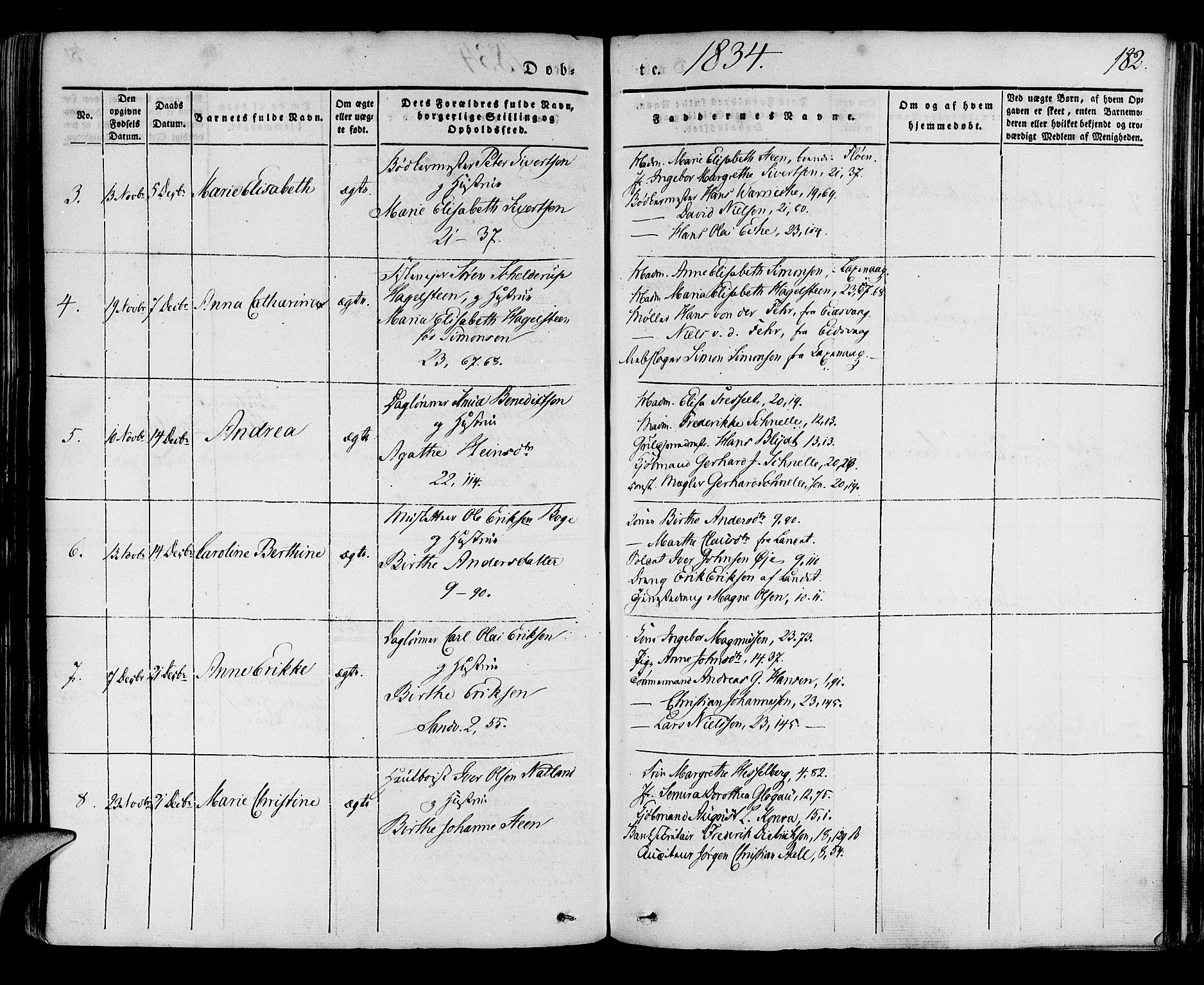 Korskirken sokneprestembete, AV/SAB-A-76101/H/Haa/L0015: Parish register (official) no. B 1, 1833-1841, p. 182