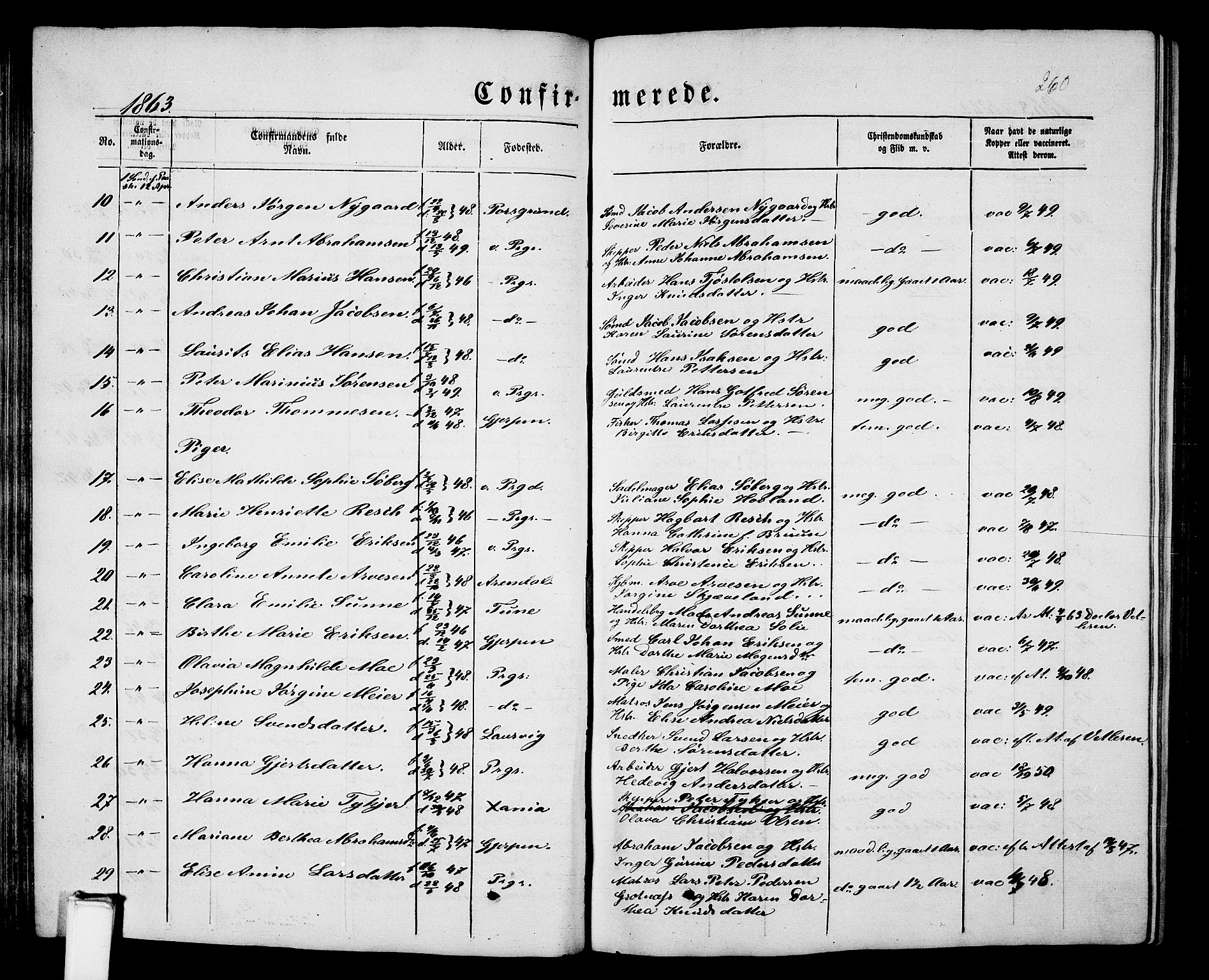 Porsgrunn kirkebøker , SAKO/A-104/G/Gb/L0004: Parish register (copy) no. II 4, 1853-1882, p. 260