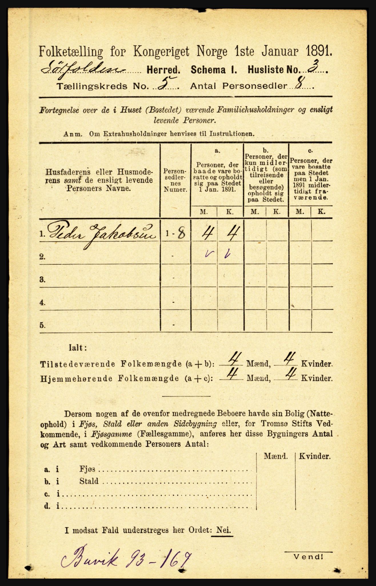 RA, 1891 census for 1845 Sørfold, 1891, p. 1305