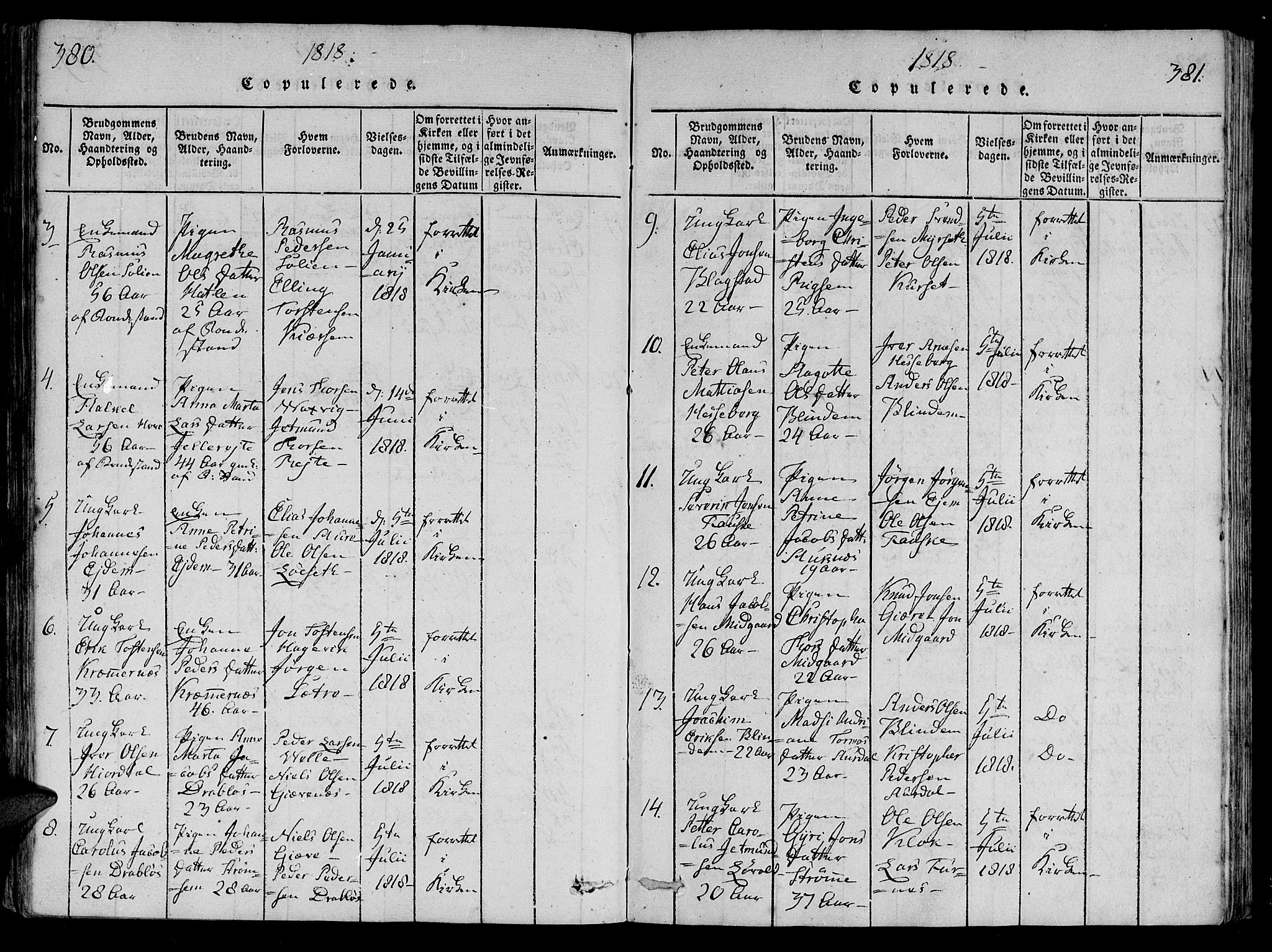 Ministerialprotokoller, klokkerbøker og fødselsregistre - Møre og Romsdal, AV/SAT-A-1454/522/L0310: Parish register (official) no. 522A05, 1816-1832, p. 380-381