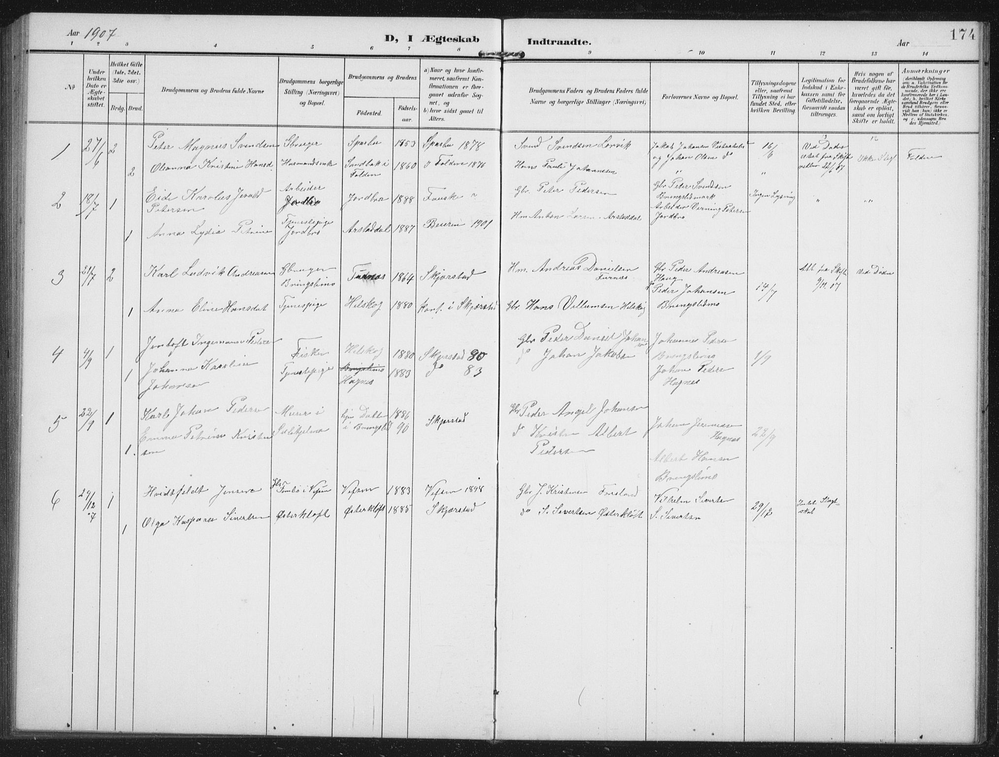 Ministerialprotokoller, klokkerbøker og fødselsregistre - Nordland, AV/SAT-A-1459/851/L0726: Parish register (copy) no. 851C01, 1902-1924, p. 174