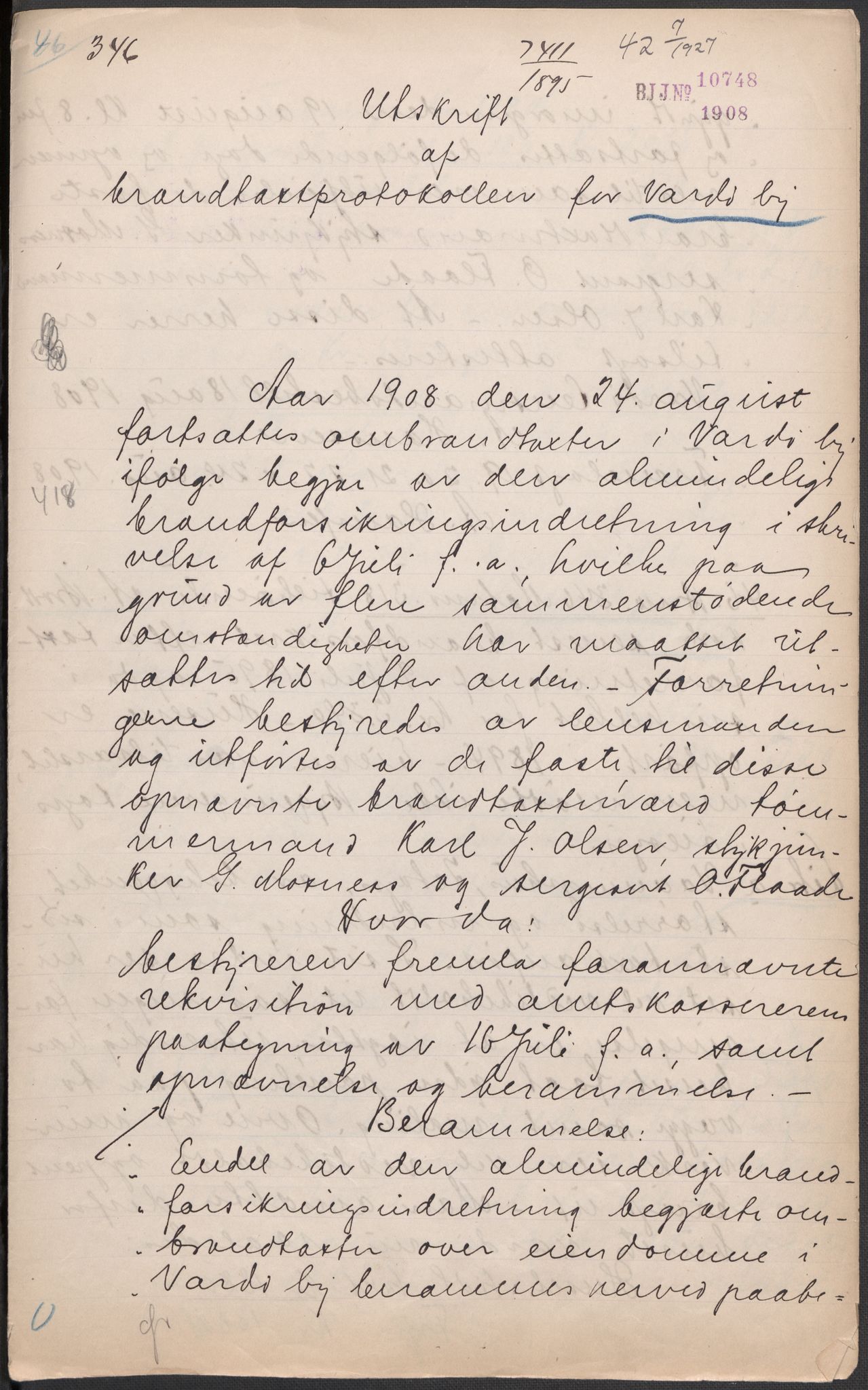 Norges Brannkasse, AV/RA-S-1549/E/Eu/L0018: Branntakster for Vardø by, 1884-1955, p. 285