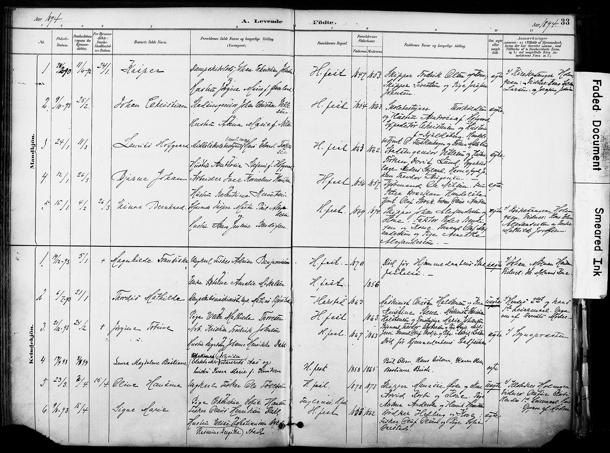 Hammerfest sokneprestkontor, SATØ/S-1347/H/Ha/L0009.kirke: Parish register (official) no. 9, 1889-1897, p. 33