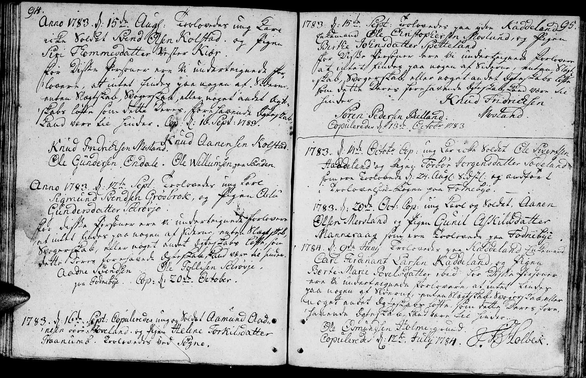Holum sokneprestkontor, SAK/1111-0022/F/Fa/Faa/L0001: Parish register (official) no. A 1, 1750-1802, p. 94-95