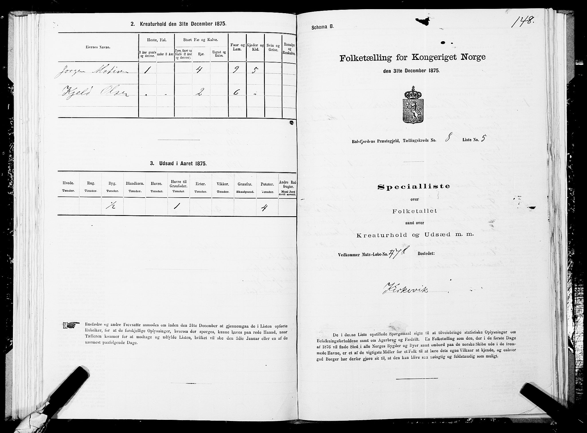 SATØ, 1875 census for 1933P Balsfjord, 1875, p. 4148