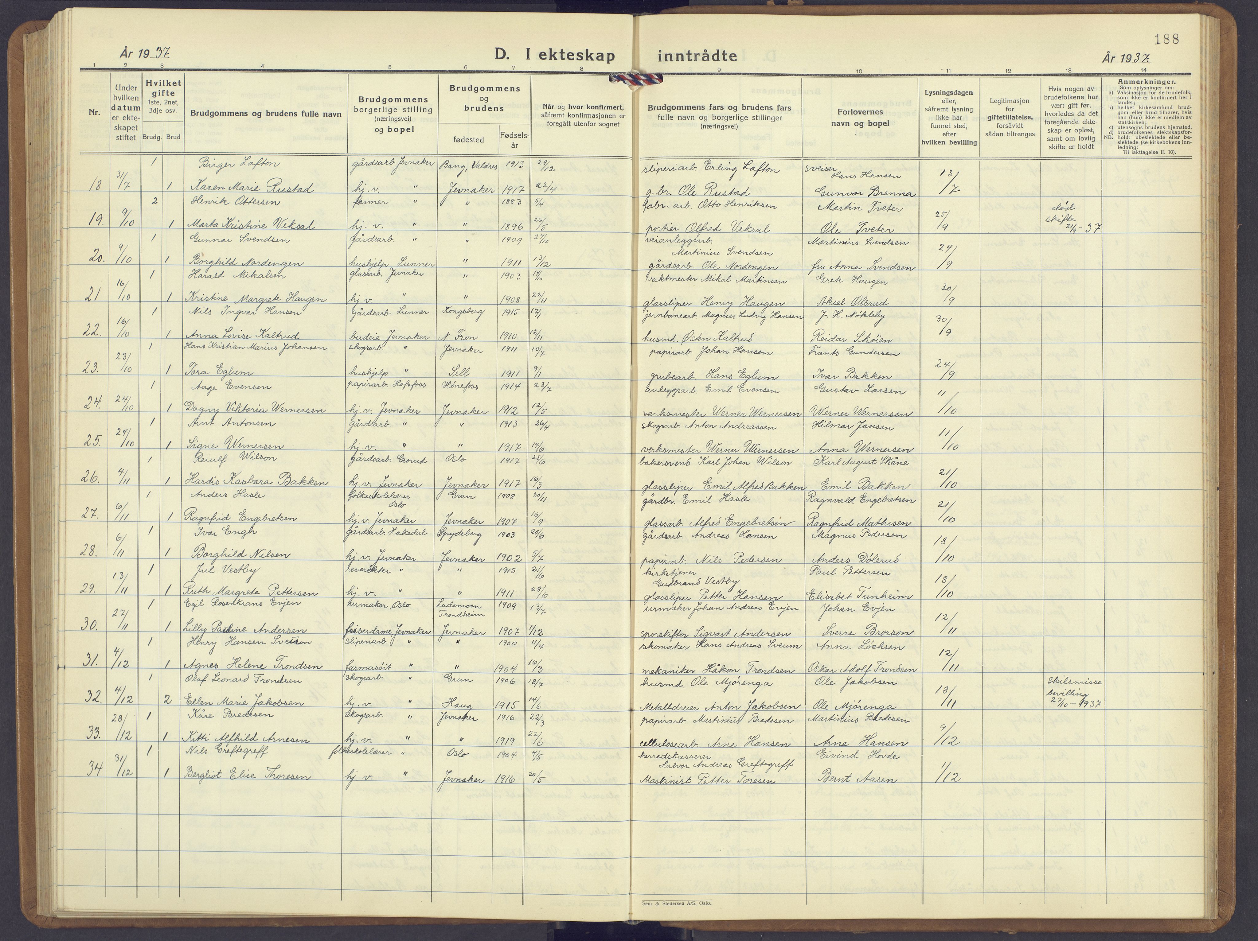 Jevnaker prestekontor, SAH/PREST-116/H/Ha/Hab/L0006: Parish register (copy) no. 6, 1930-1945, p. 188