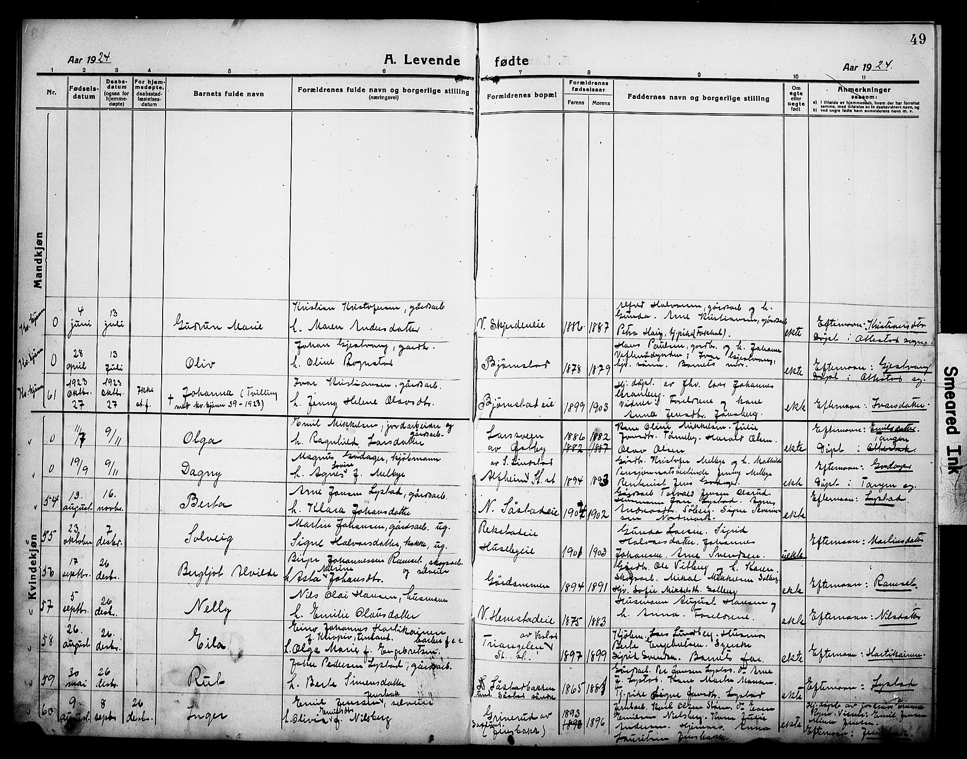 Stange prestekontor, AV/SAH-PREST-002/L/L0016: Parish register (copy) no. 16, 1918-1928, p. 49