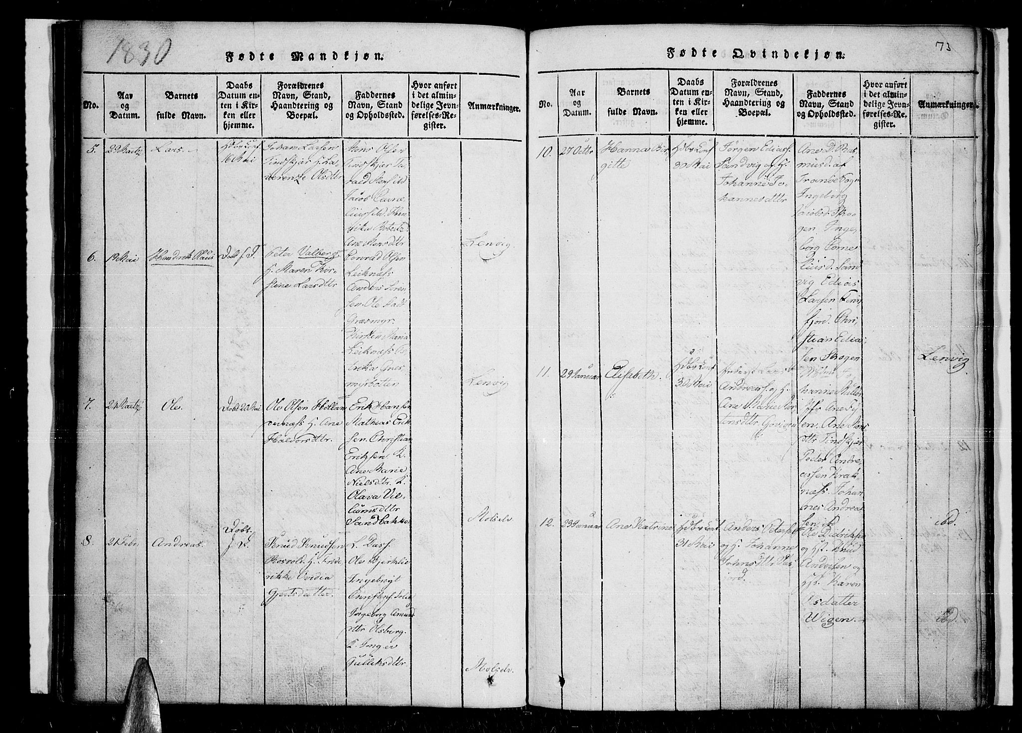 Lenvik sokneprestembete, SATØ/S-1310/H/Ha/Haa/L0003kirke: Parish register (official) no. 3, 1820-1831, p. 73