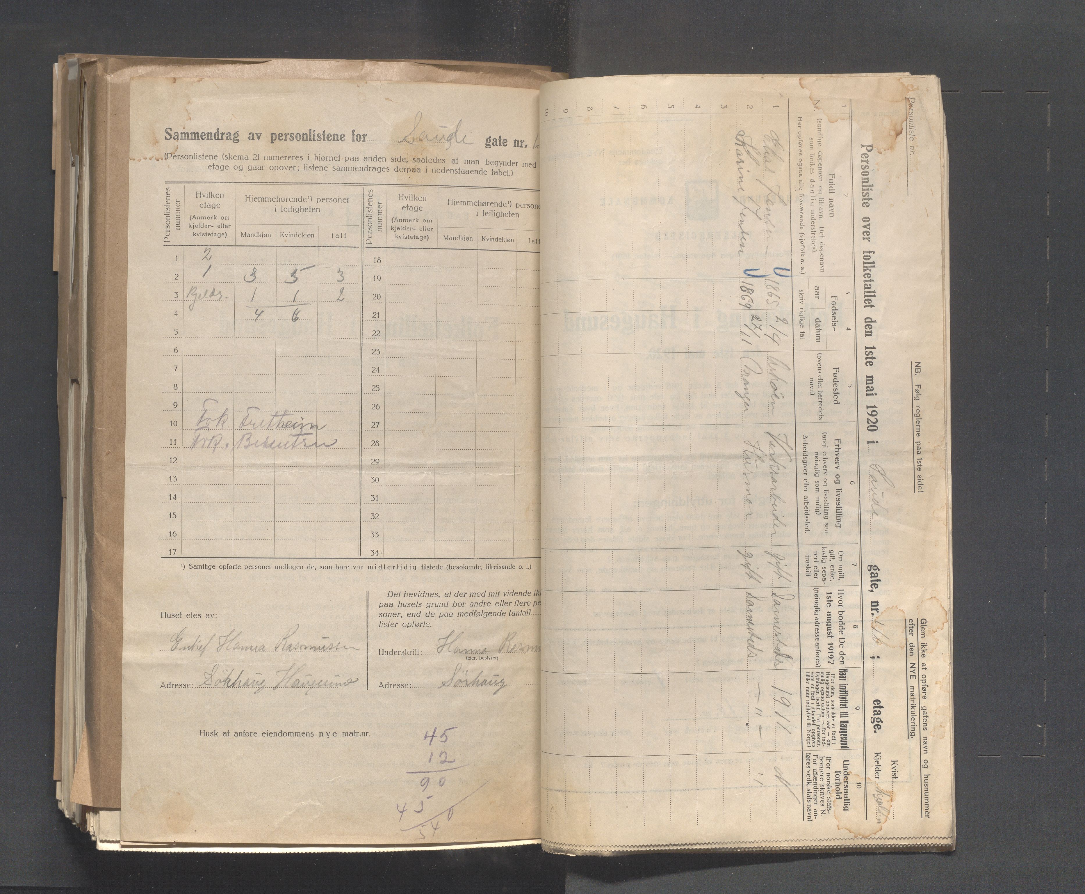 IKAR, Local census 1.5.1920 for Haugesund, 1920, p. 3415