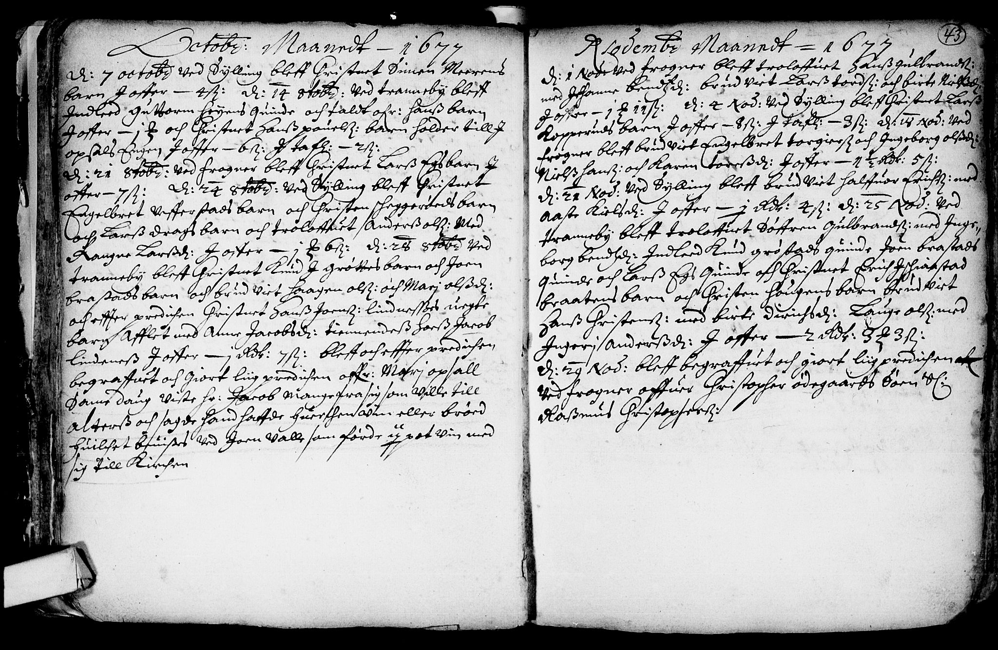 Lier kirkebøker, SAKO/A-230/F/Fa/L0001: Parish register (official) no. I 1, 1672-1701, p. 43