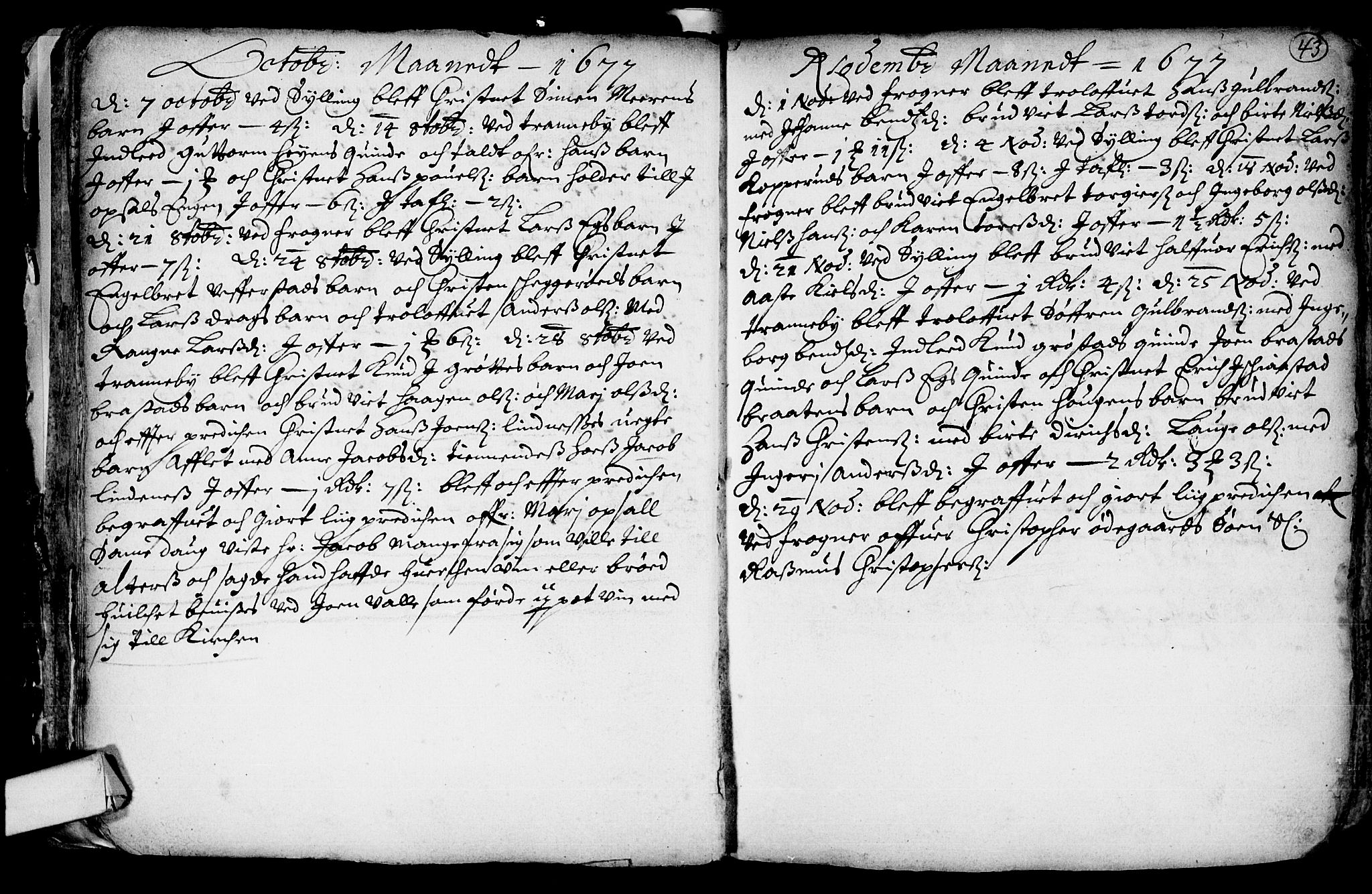 Lier kirkebøker, AV/SAKO-A-230/F/Fa/L0001: Parish register (official) no. I 1, 1672-1701, p. 43